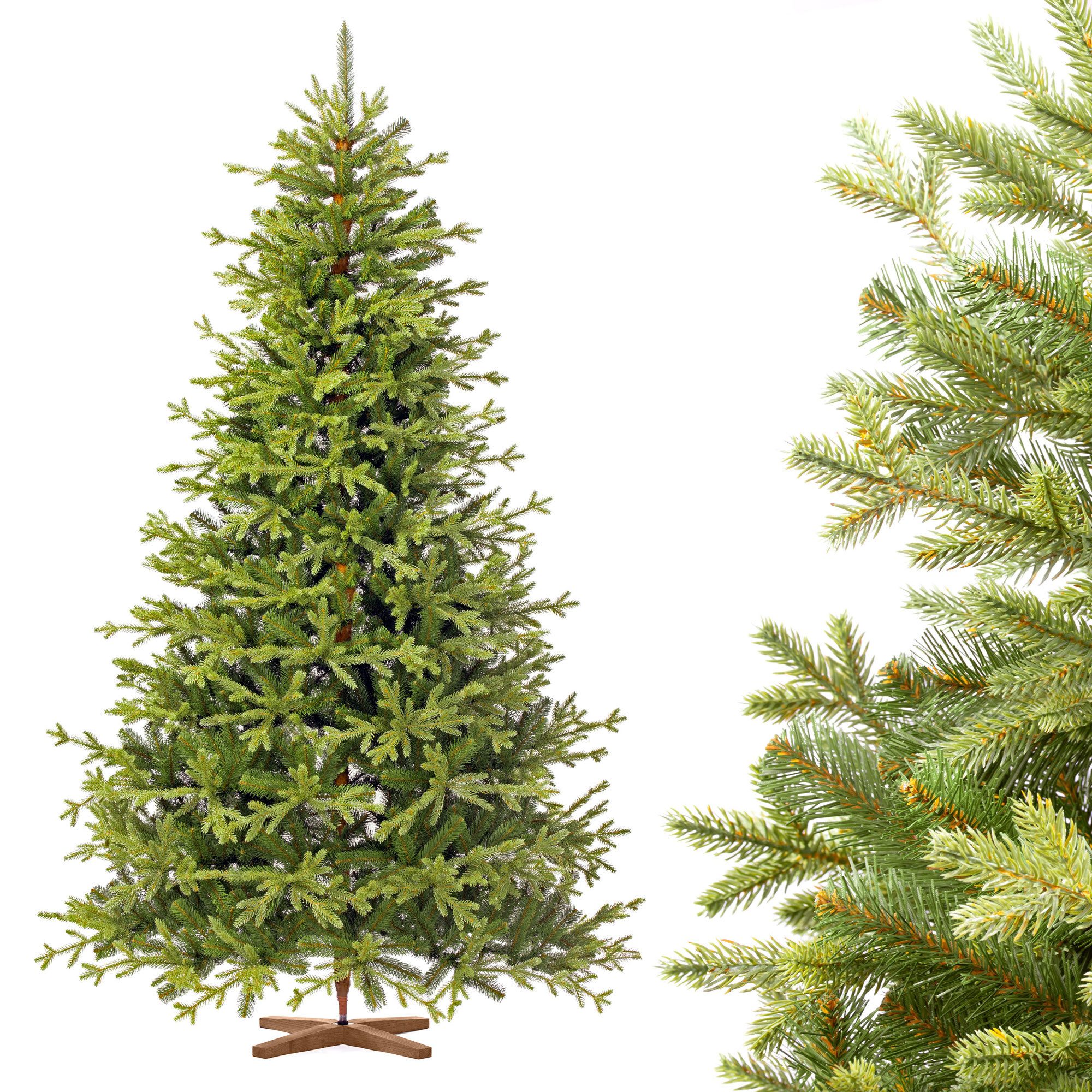 Fairytrees Künstlicher Weihnachtsbaum FT32, Bayerische Tanne Premium, BAYERISCHE Tanne Premium, Made in EU, Christbaum Holzständer