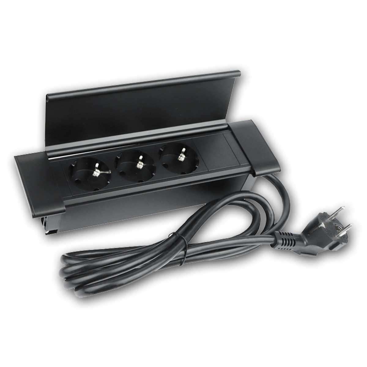 world-trading-net Steckdose Tisch-Einbausteckdose 3-fach FLATBOX schwarz