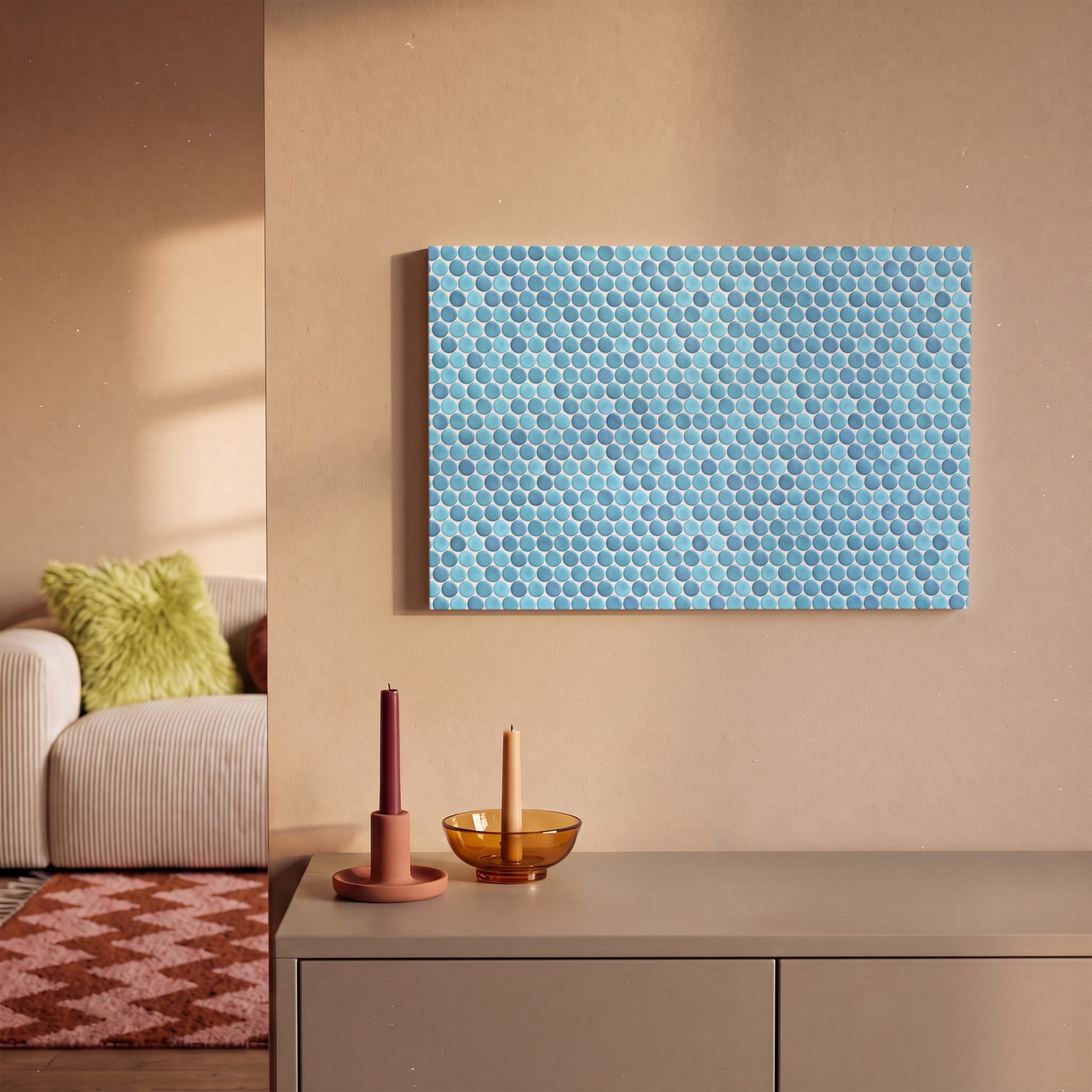 OneMillionCanvasses® Leinwandbild Penny - Mosaik - Hellblau, Fotodruck (1 St), Leinwand Bilder Klein, Wand Dekoration Aesthetic 30x20 cm – Bild 2 von 5