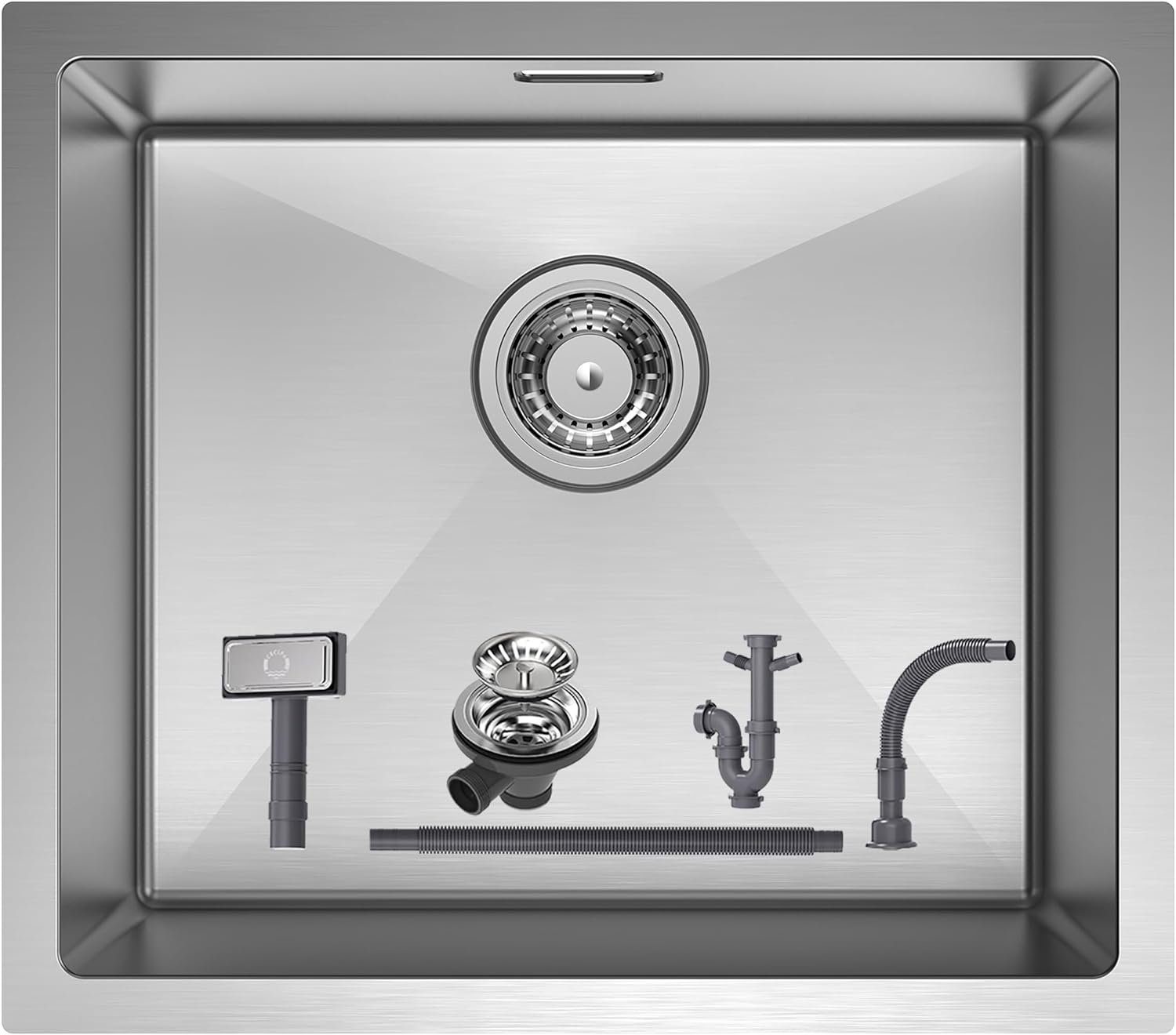 Faizee Möbel Edelstahlspüle Edelstahlspüle 50,5x55+Armatur Küchenspüle eckig Edelstahl, eckig
