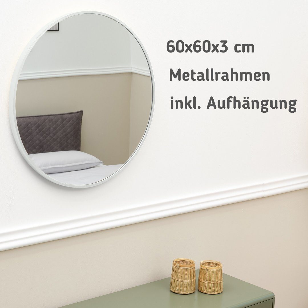 Metallrahmen weiß Badezimmerspiegel Flurspiegel), Home cm, weiß Durchmesser 60 Wandspiegel | Terra (weiß