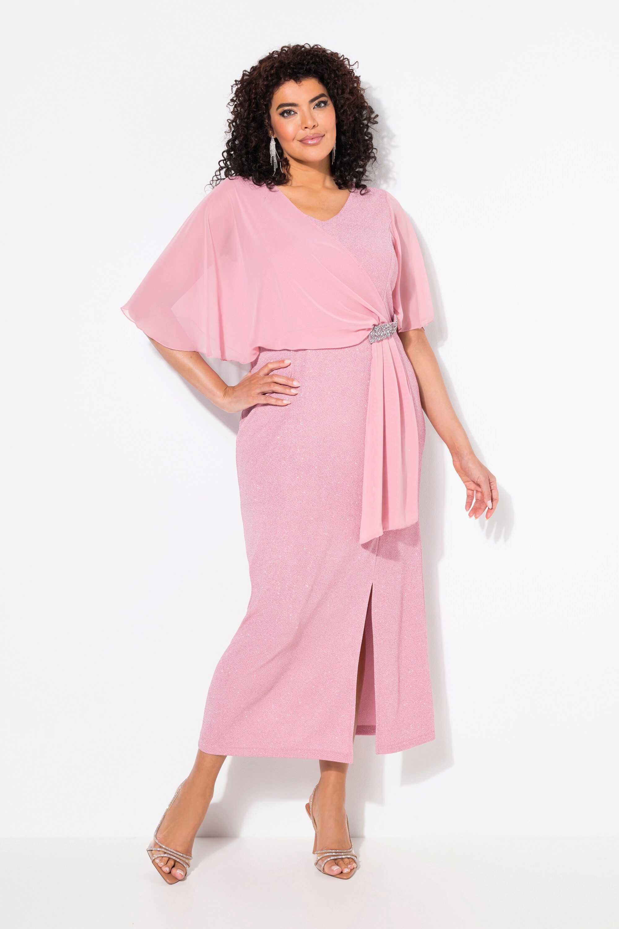 Ulla Popken Cocktailkleid Maxikleid Glitter V-Ausschnitt günstig online kaufen
