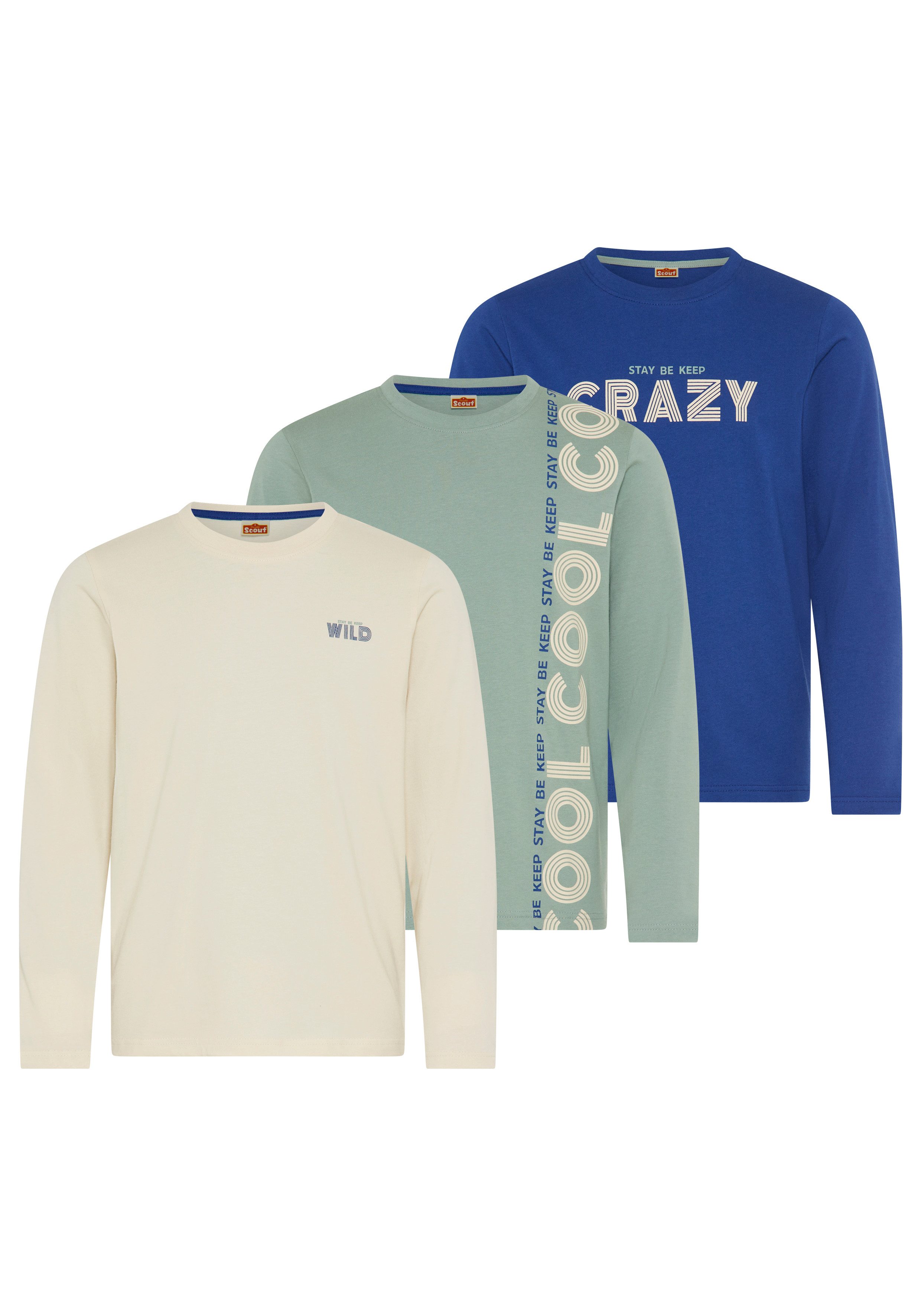 Scout Langarmshirt 3er Packung Shirt mit coolen Sprüche-Prints - NEU von SCOUT (Packung, 3) 3 Langarmshirts mit coolen Drucken: STAY COOL, STAY WILD, STAY CRAZY