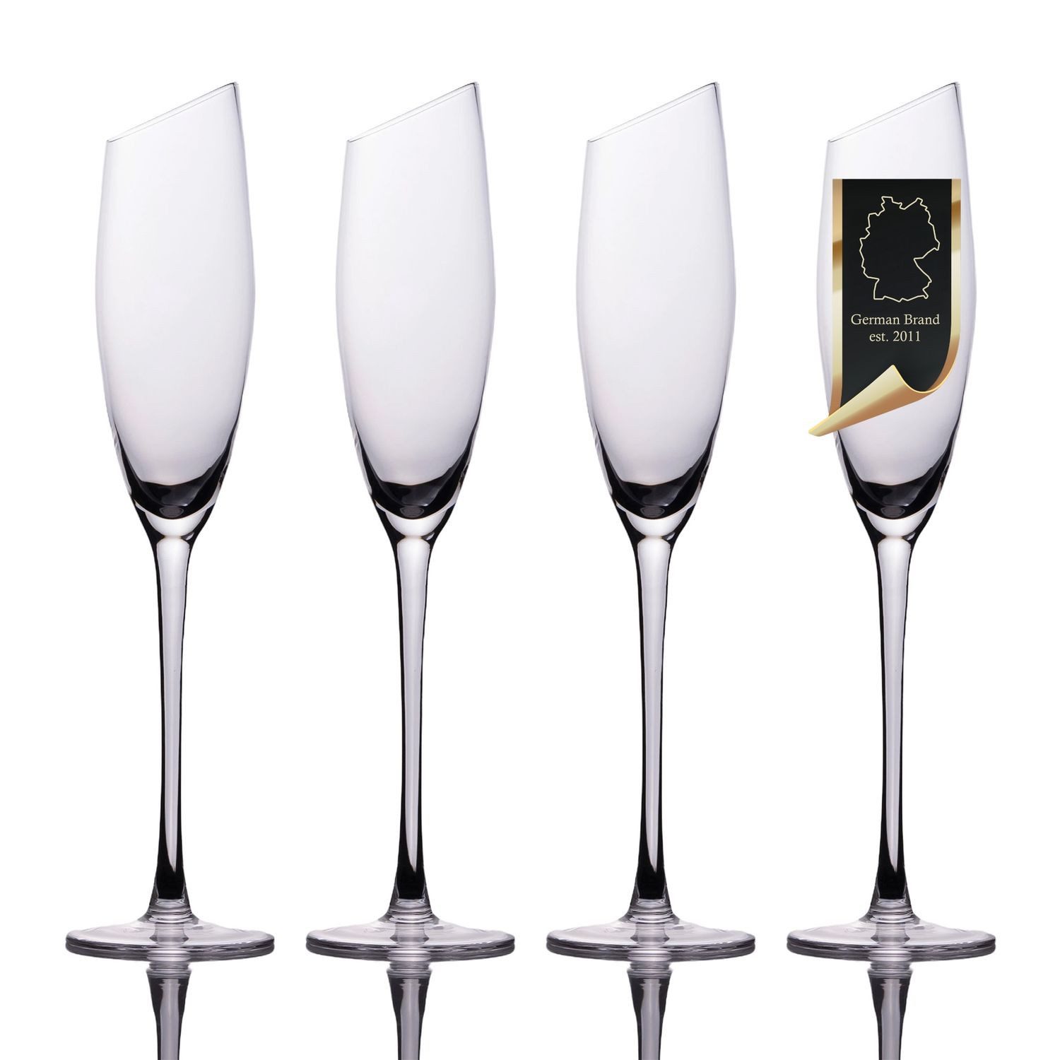 Intirilife Sektglas, 4-tlg., Glas, Champagner Sekt Gläser Set moderne Kante 150 ml Spülmaschinenfest 4tlg