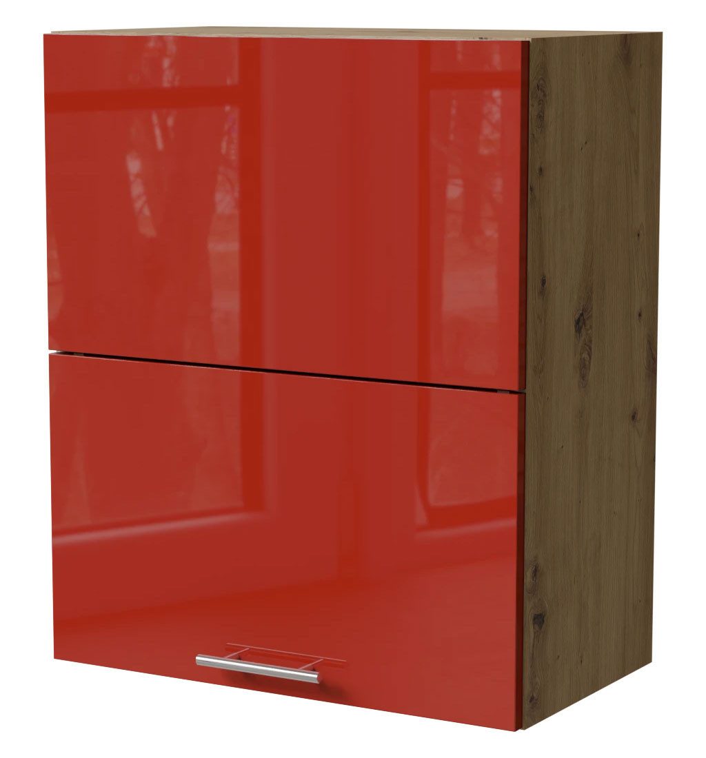 Feldmann-Wohnen Faltlifthängeschrank Brerra (W8B/60-AV, 2-geteilte Hochfaltklappe, 2 Einlegeböden, 1-St., moderne Optik, lackierte Fronten, 60x32,5x72cm) Eiche Artisan / RAL 3002 karminrot Hochglanz