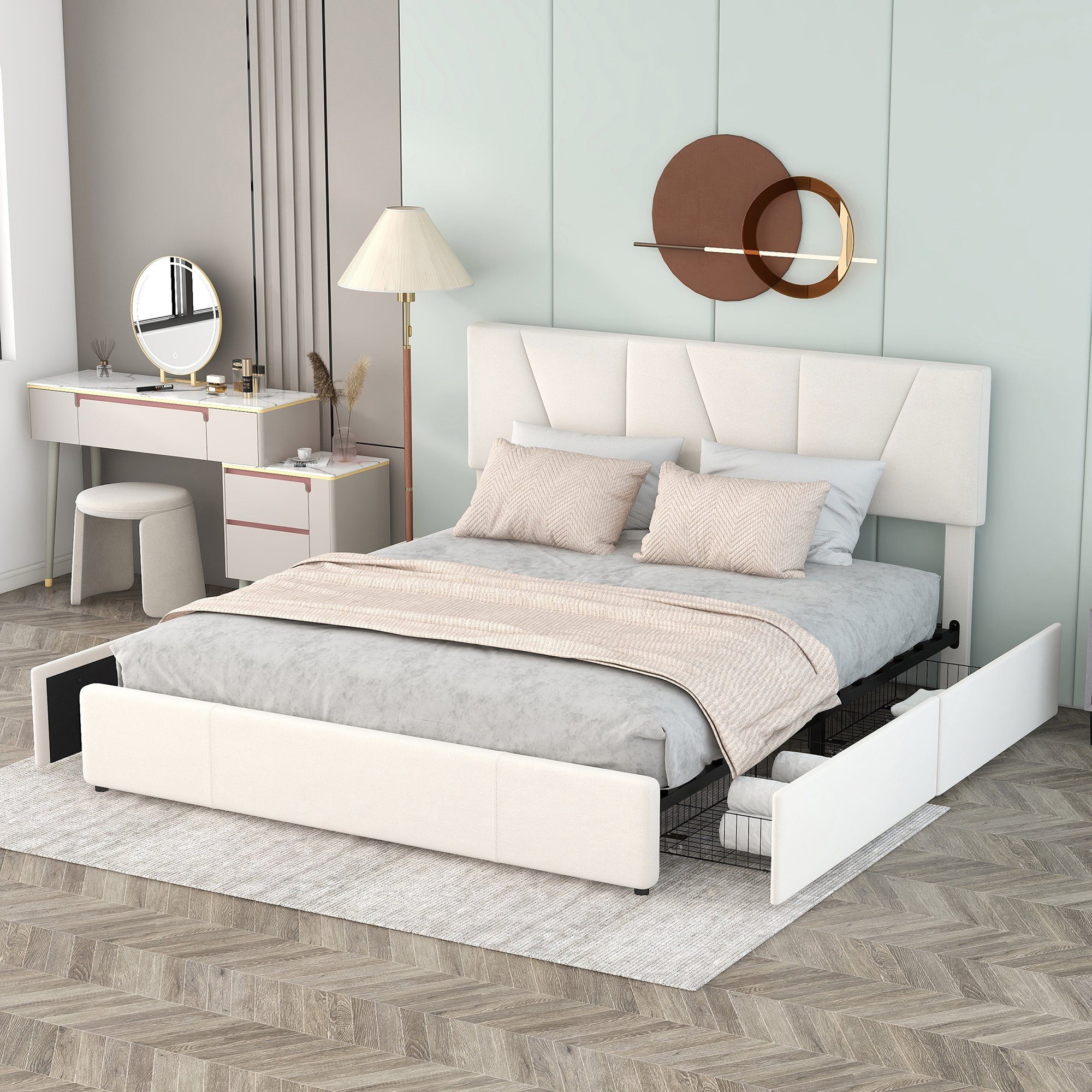 Flieks Polsterbett, Doppelbett Massives Holzbett Samt 160x200cm ohne Matrat günstig online kaufen