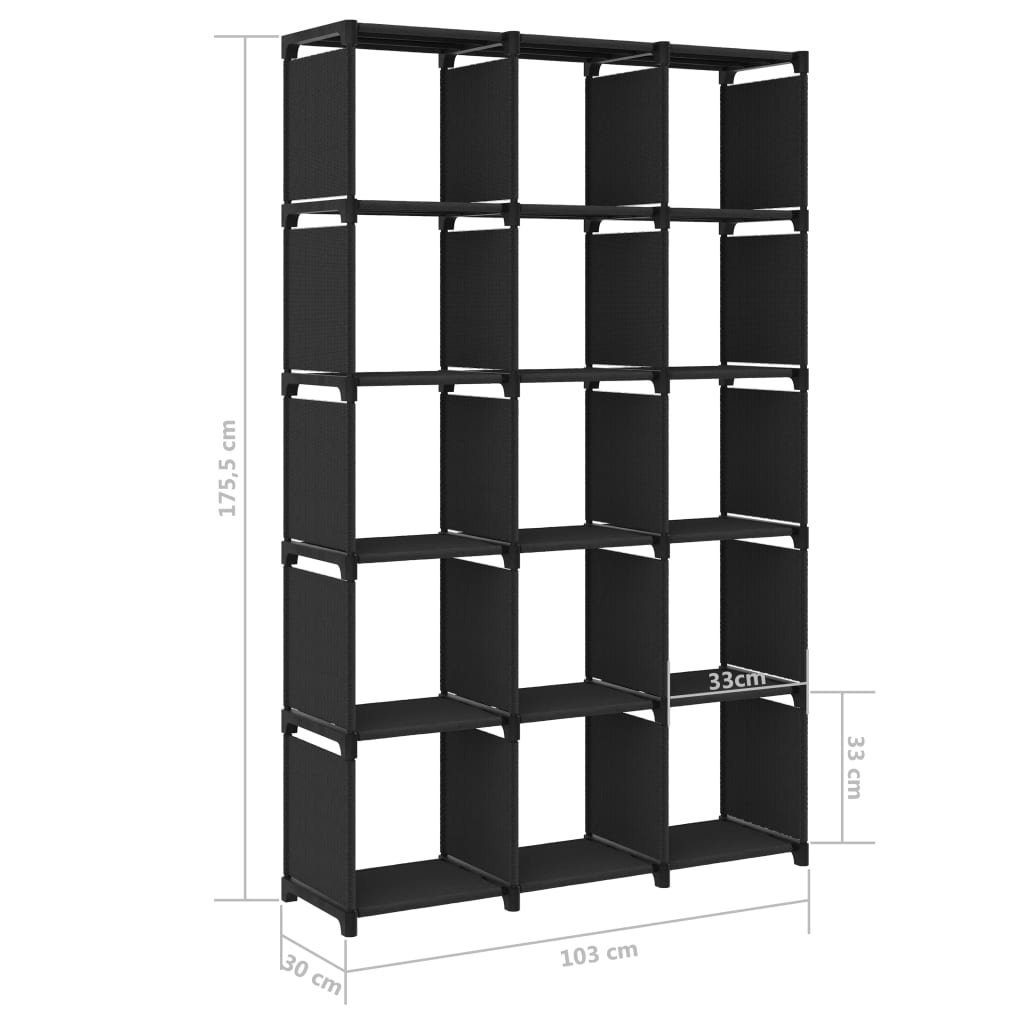 Bücherregal furnicato 15 cm Würfelregal 103x30x175,5 mit Schwarz Stoff Fächern