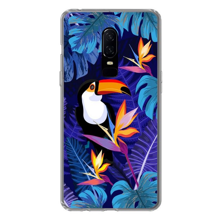 MuchoWow Handyhülle Dschungel - Tukan - Blumen - Pflanzen - Kinder - Lila - Tiere Phone Case Handyhülle OnePlus 6 Silikon Schutzhülle