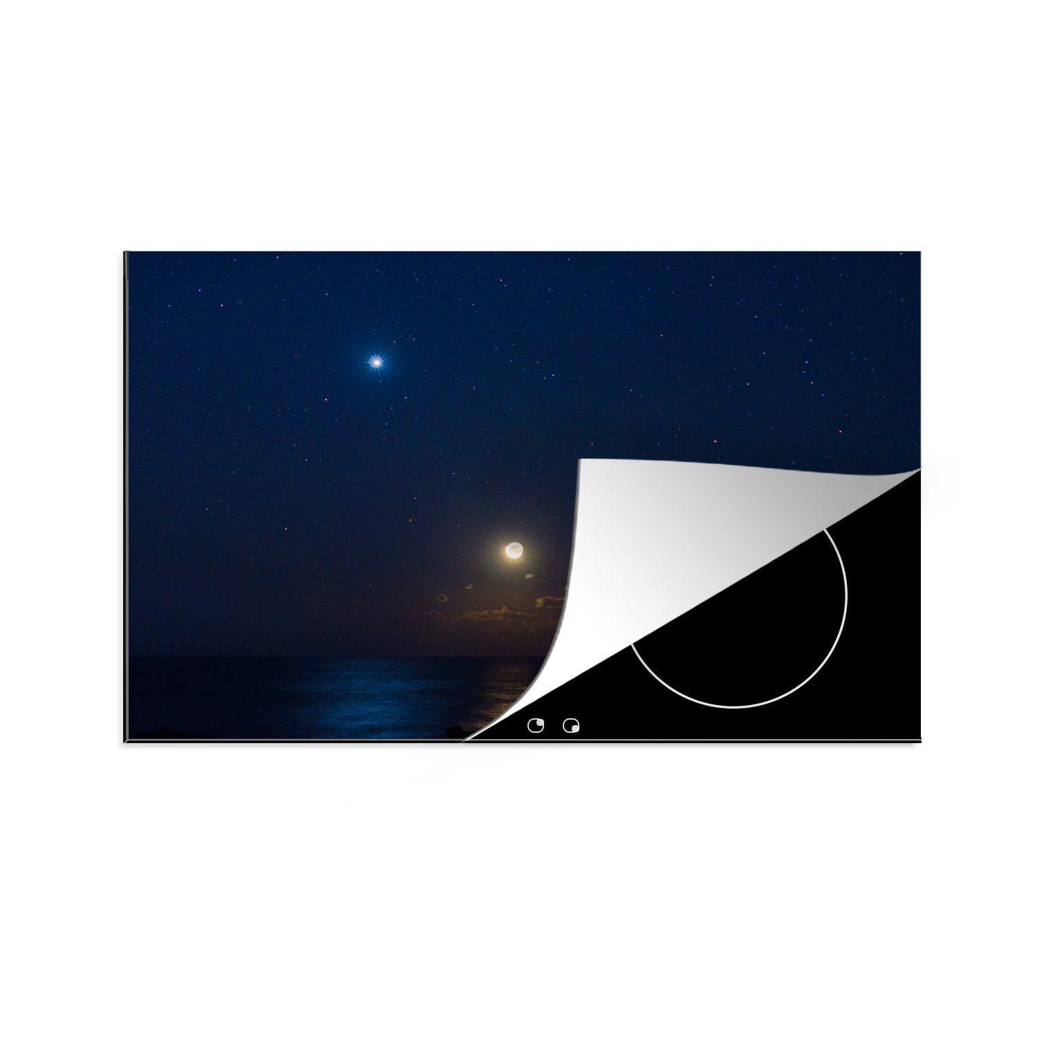 MuchoWow Herdblende-/Abdeckplatte Mond - Venus - Meer, Vinyl, (1 tlg), 81x52 cm, Induktionskochfeld Schutz für die küche, Ceranfeldabdeckung