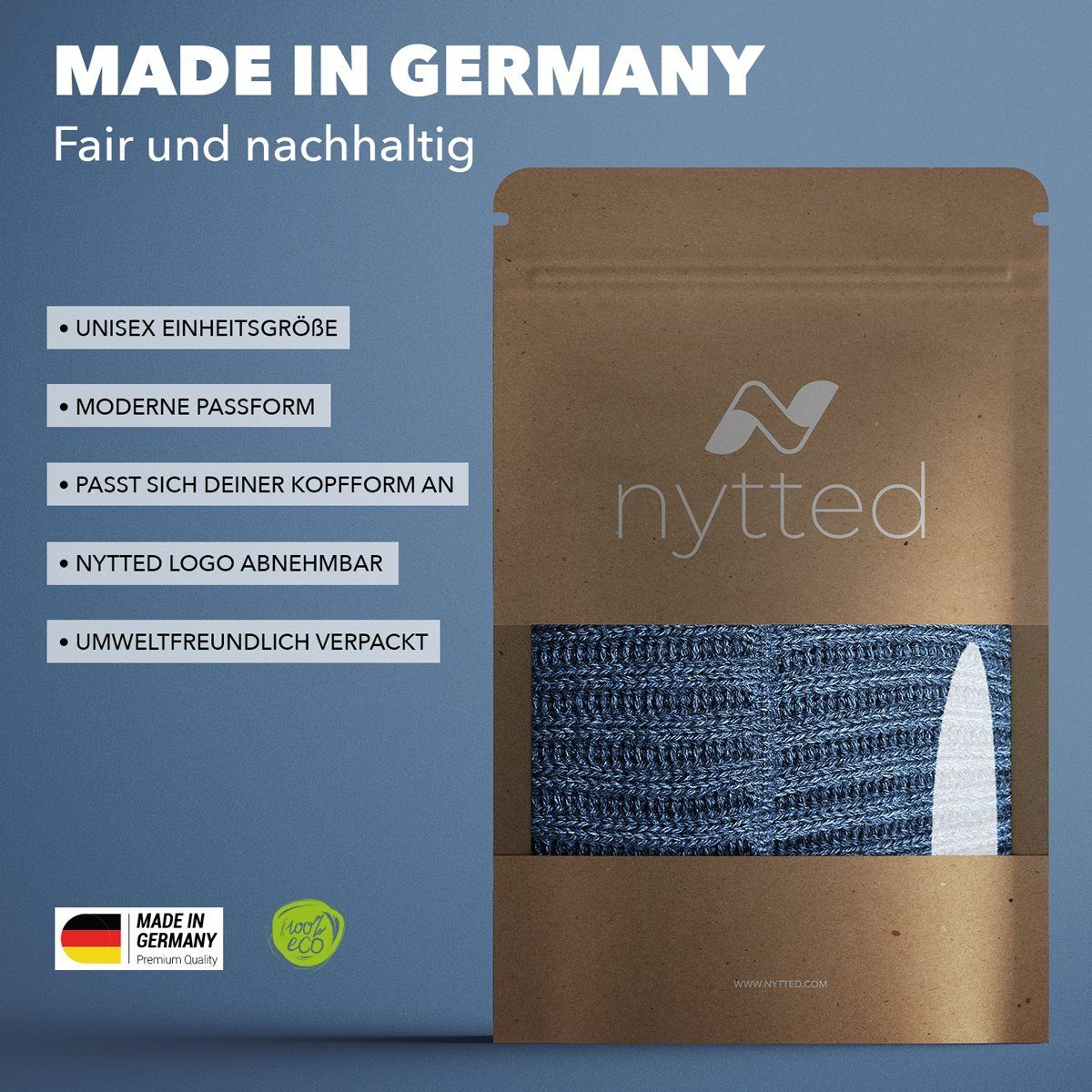 Made - Strickmütze - Herren & für Merino-Wolle 100% - Wintermütze Damen jeans in Germany NYTTED®