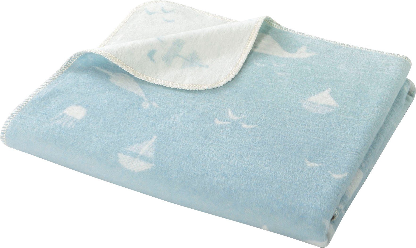 Babydecke Ocean, Biederlack, Schonwaschgang, maritimen Design, 30°C waschbar bei im kindlich Kuscheldecke, nicht trocknergeeignet