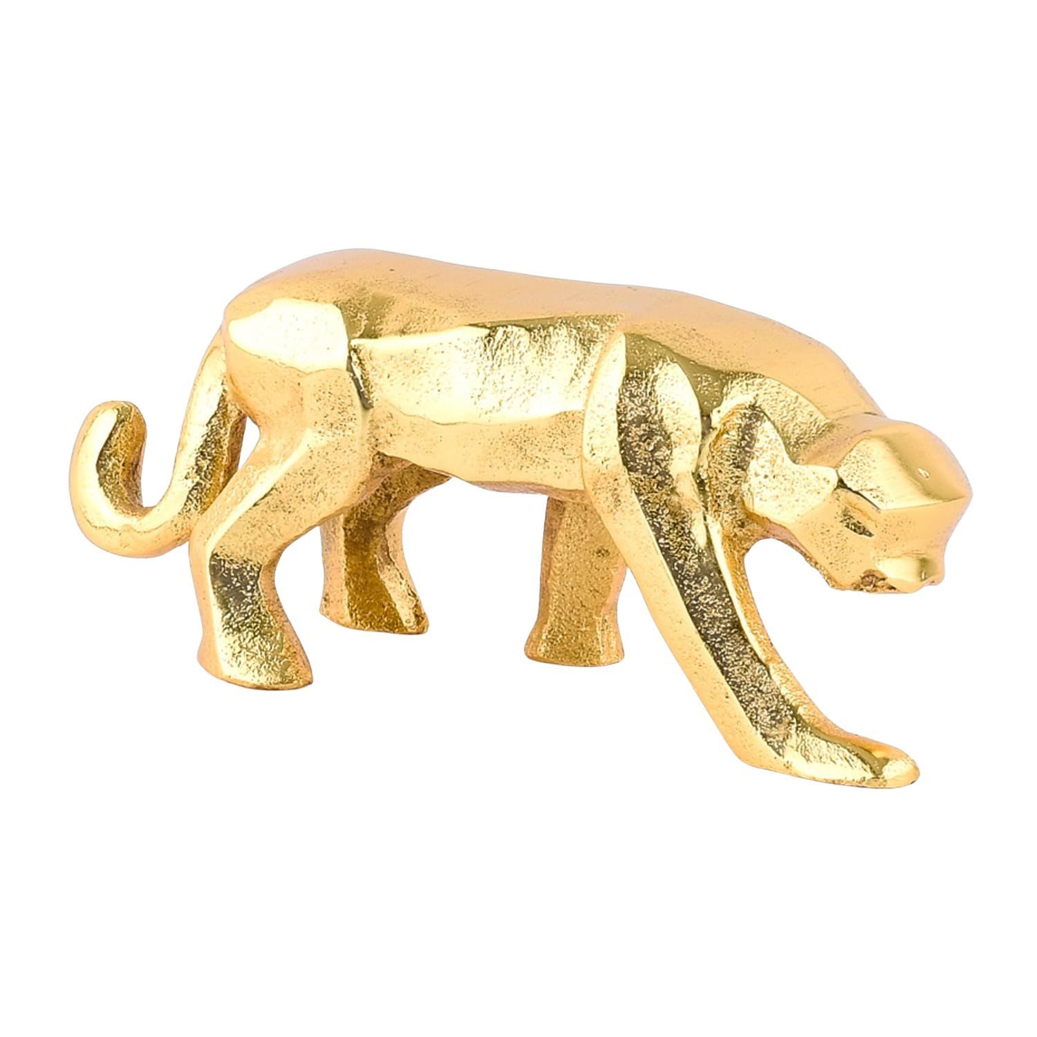 Marrakesch Orient & Mediterran Interior Tierfigur Moderne Tierfigur Jaguar handgefertigt aus Aluminium in Gold 20 cm (1 St), Handarbeit