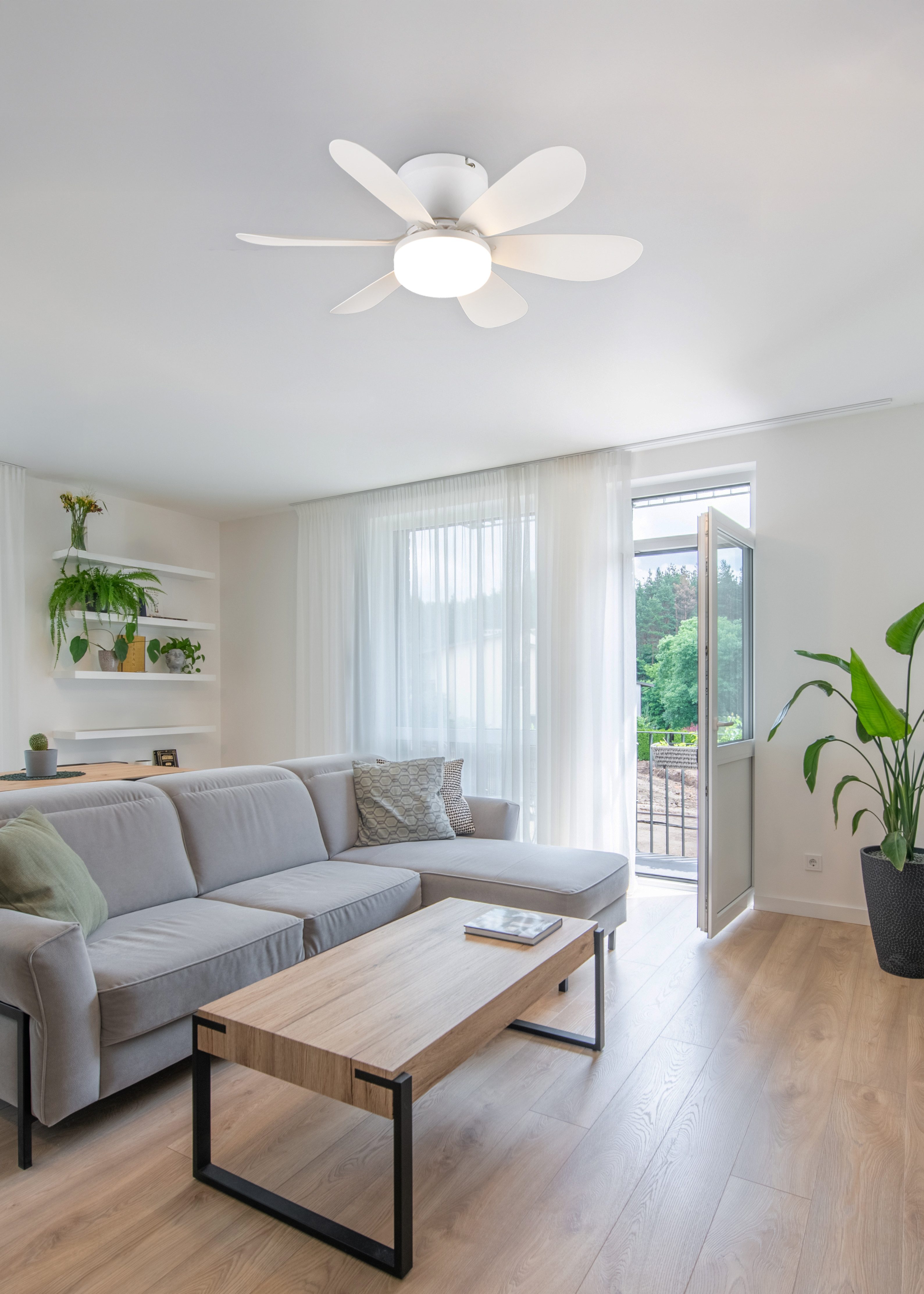 lightling LED Deckenleuchte Lunar, Helligkeit und Lichtfarbe stufenlos einstellbar, LED fest integriert, kaltweiße bis warmweiße Lichtfarbe, Ventilator mit 3 Geschwindigkeitsstufen, Fernbedienung, Timerfunktion