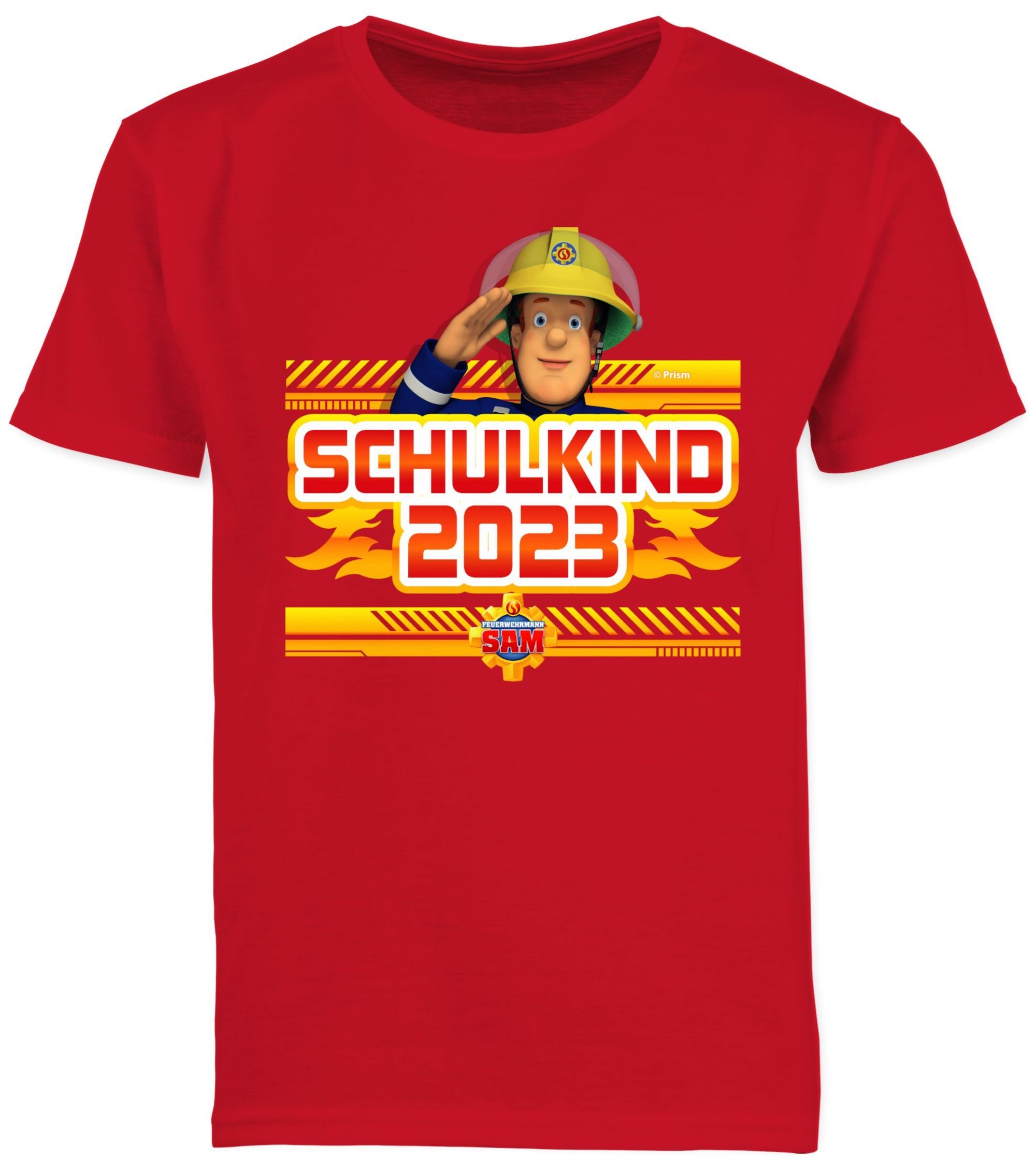 T-Shirt Feuerwehrmann Rot 2023 Einschulung Sam Jungen Shirtracer Schulkind Sam 01