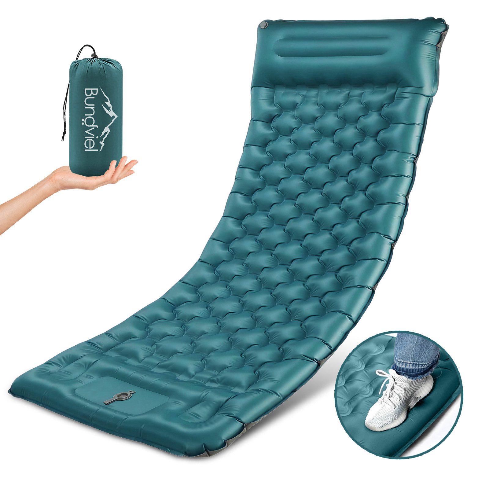 Bundviel Isomatte Outdoor Camping Isomatte Selbstaufblasend Ultraleicht Luftmatratze, erschleißfest/wasserabweisend/Reißfestigkeit