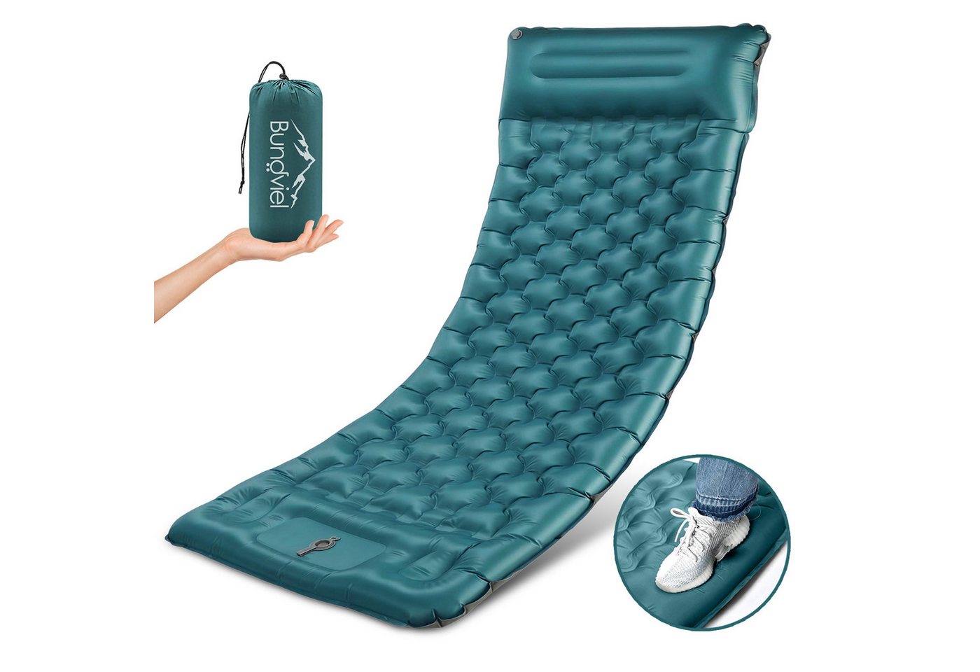 Bundviel Isomatte Outdoor Camping Isomatte Selbstaufblasend Ultraleicht Luftmatratze, erschleißfest/wasserabweisend/Reißfestigkeit
