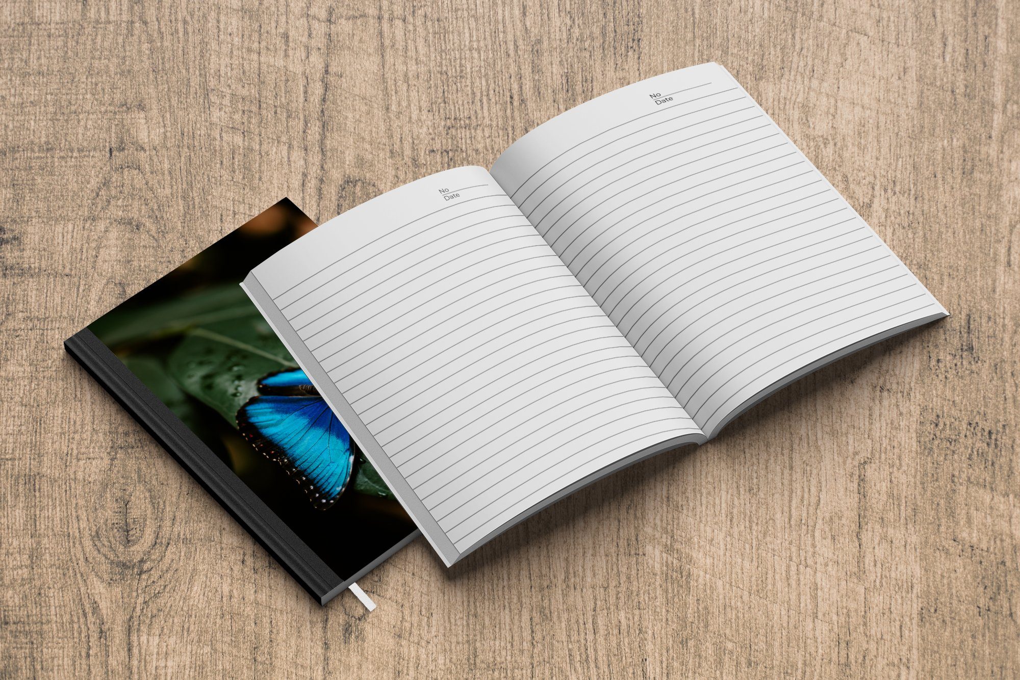 Darstellung Merkzettel, Journal, A5, eines blauen 98 auf Notizbuch Seiten, Haushaltsbuch grünen, Schmetterlings Notizheft, Tagebuch, einem MuchoWow Abstrakte