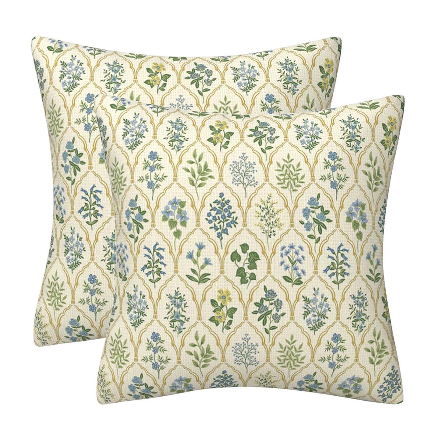 LuxusKollektion Kissenbezug Kissenbezug 45x45cm Vintage Botanical Floral 2er Set, (2 Stück)