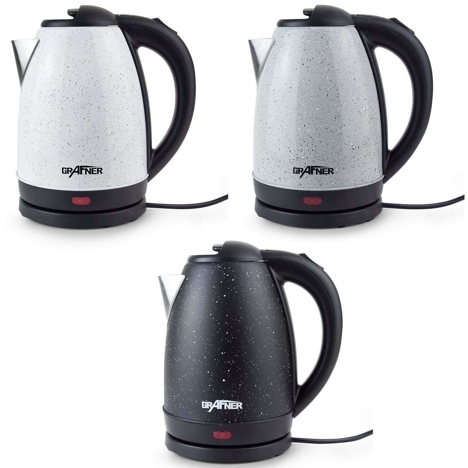 Grafner Wasserkocher Wasserkocher Edelstahl 1,7l max. 2200W schwarz Sprenkel, 1.7 l, 2200 W, Edelstahl, energiesparend