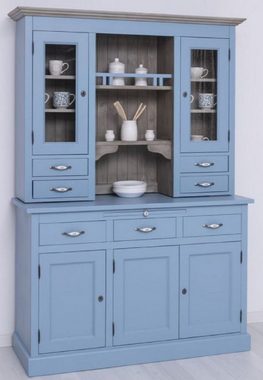 Casa Padrino Küchenbuffet Casa Padrino Landhausstil Esszimmerschrank Hellblau / Grau 137 x 50 x H. 197 cm - Massivholz Küchenschrank - Esszimmer Möbel im Landhausstil - Landhausstil Esszimmer Einrichtung