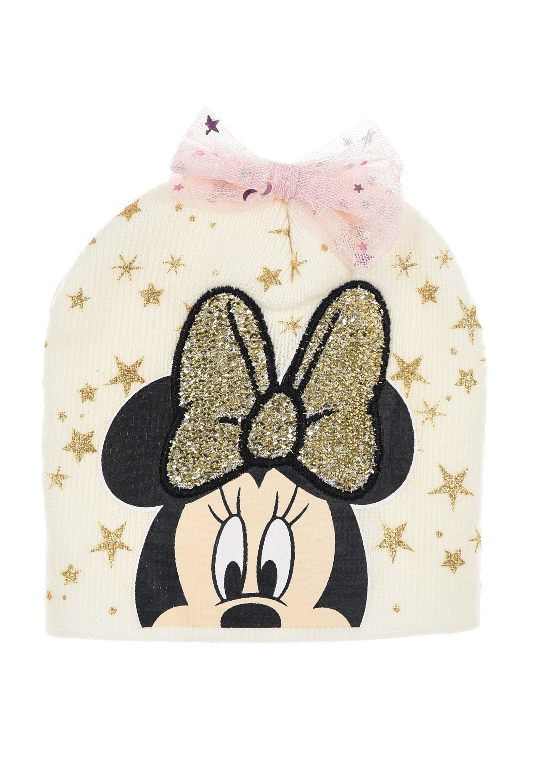 Disney Minnie Mouse Beanie Baby Mädchen Strick Mütze Winter-Mütze Weiß