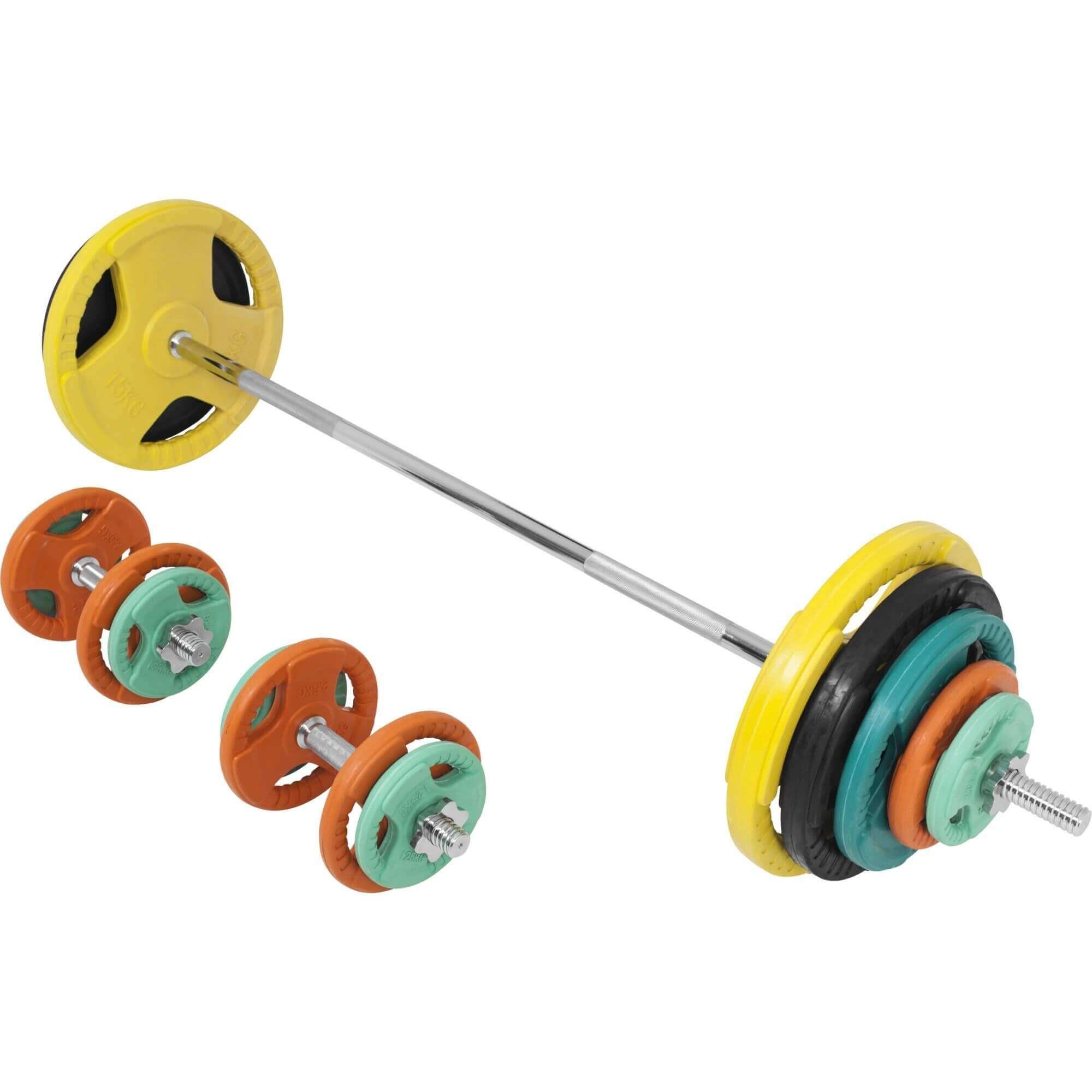 GORILLA SPORTS Hantel-Set Langhantelset Gummi Gripper 100 kg