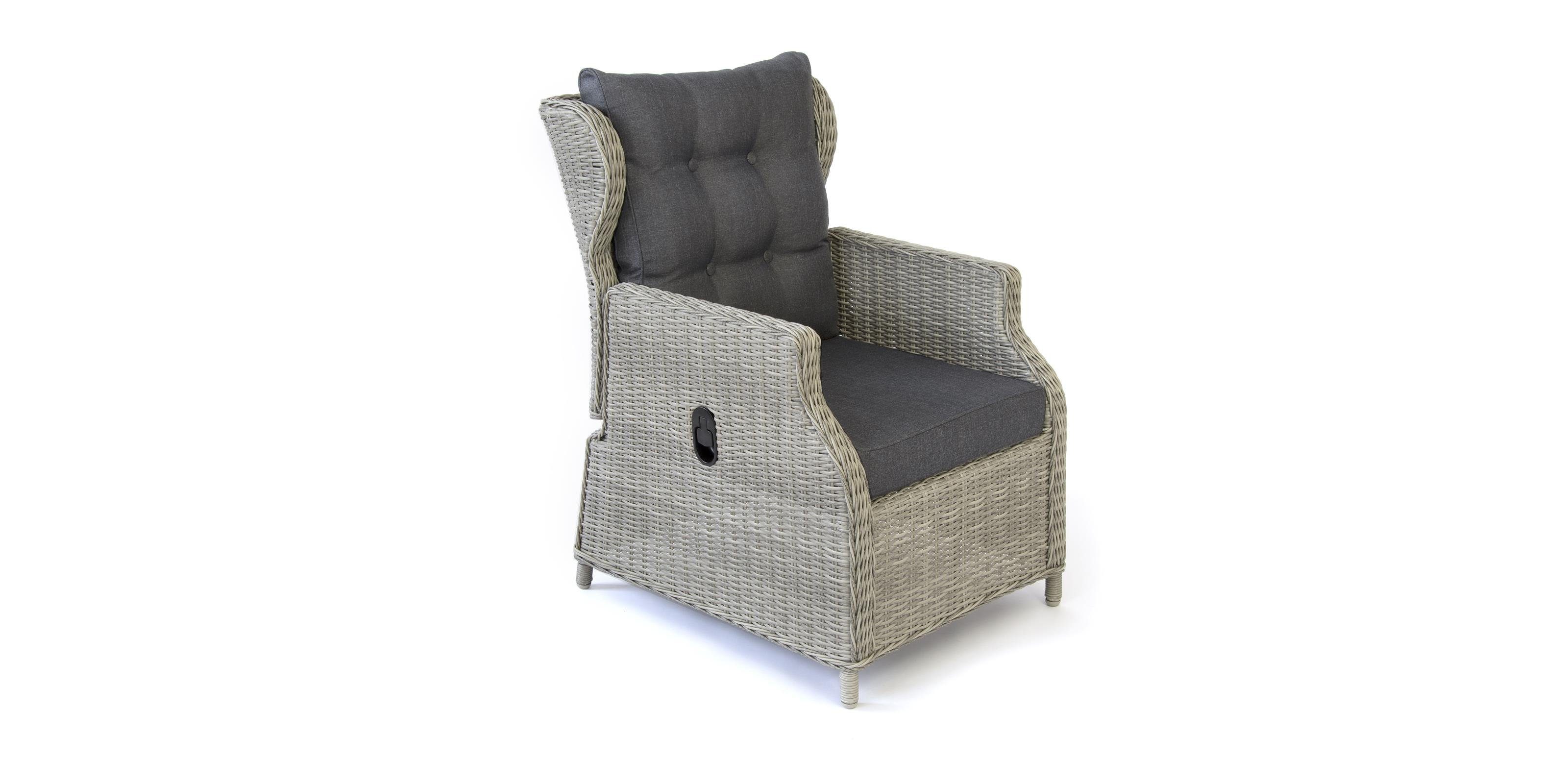 bellavista - Home&Garden® Garten-Essgruppe »Canelli« Dininglounge Set Sitzgruppe Loungemöbel Lounge Gartenmöbel, (Set, 6-tlg., 1 Sofa, 2 Sessel, 2 Hocker, 1 Tisch, inkl. Auflagen), grau, Polyrattan, für 7 Personen, wetterfest - Garten, Terrasse