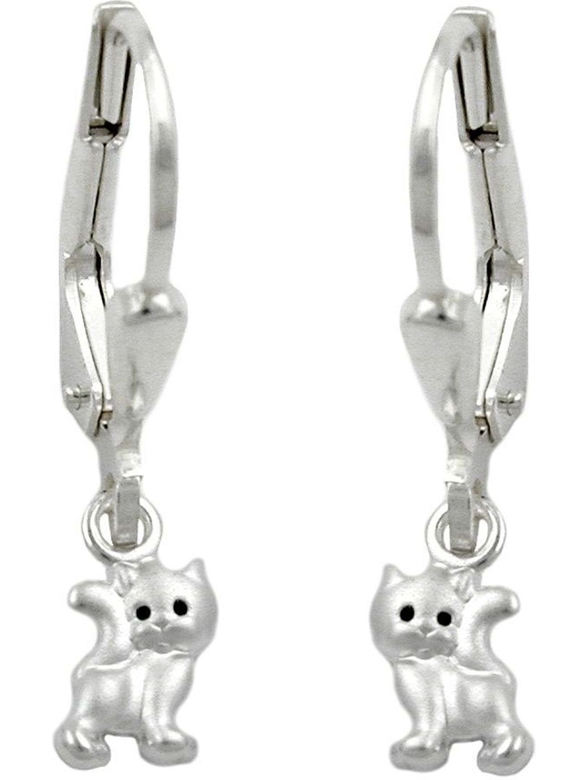 Gallay Paar Ohrhänger Ohrhänger Ohrringe 21x5mm Katze matt-glänzend Silber 925 (1-tlg)