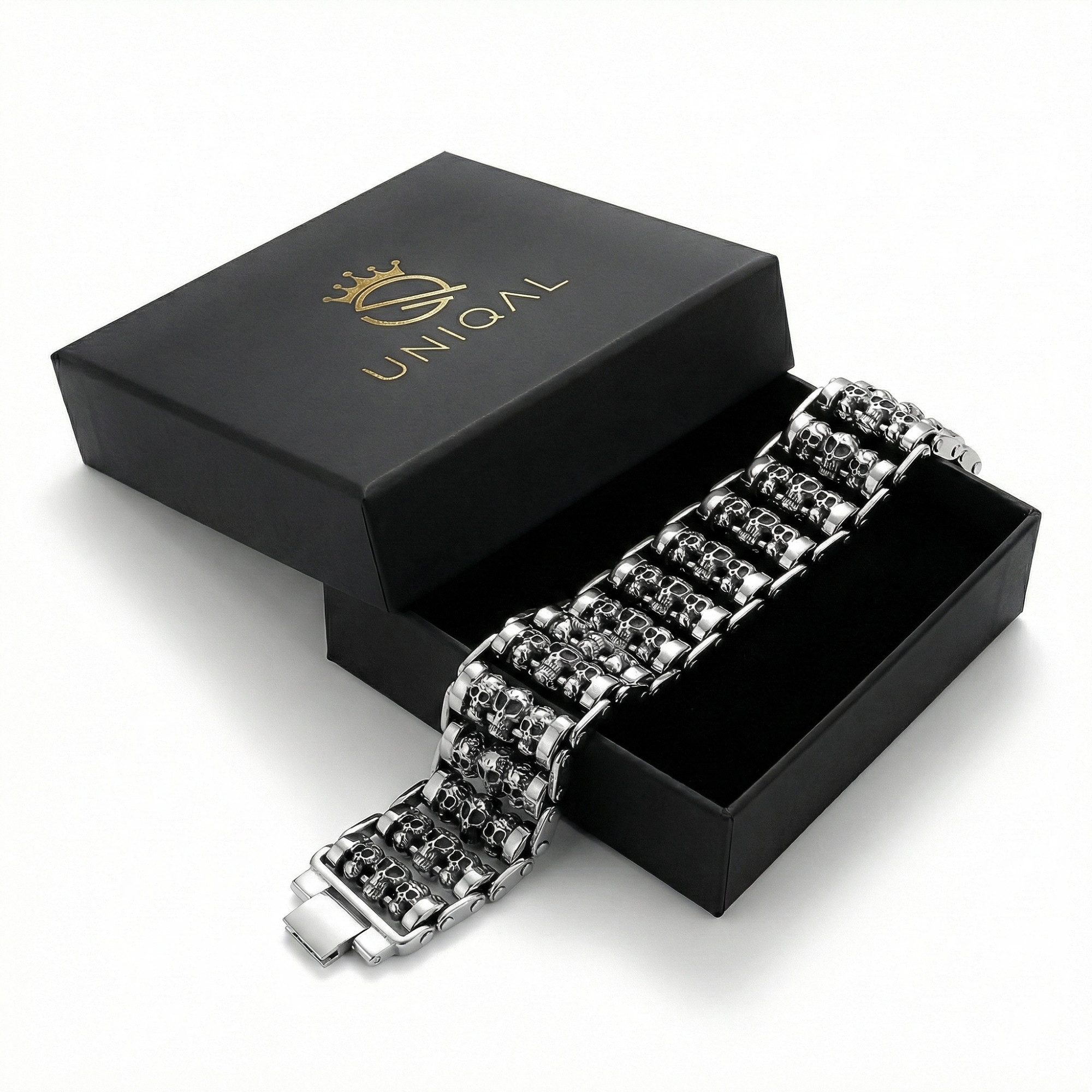 UNIQAL.de Edelstahlarmband Panzerarmband Herren "SILVER SKULL" Edelstahlarmband, (Edelstahl, Casual Style, Biker, Türsteher, Handgefertigt in Germany)