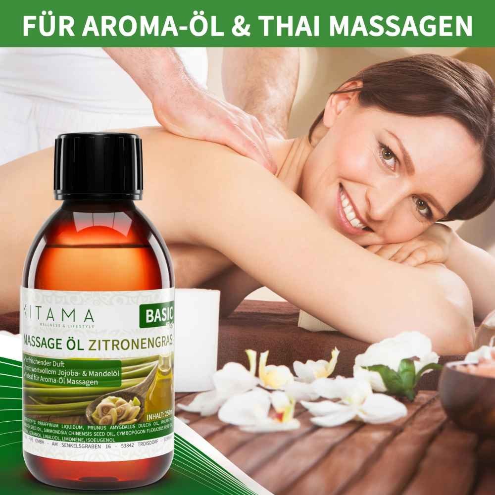 Kitama Massageöl mit Aroma - Körper-Öl für Massagen Pflegeöl Aroma-Öl Thai-Öl 250ml, Zitronengras