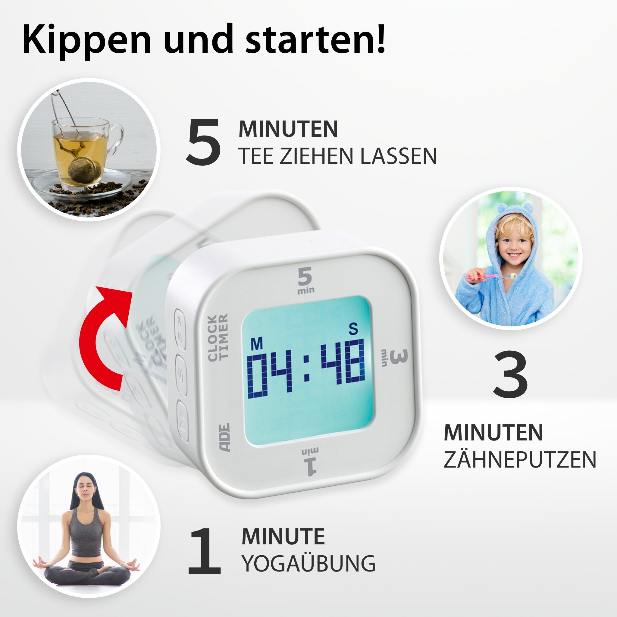 ADE Küchentimer TD1902 Digitaler Küchentimer mit vielen Funktionen mit Countdown, Stoppuhr und Wecker, mit Vibrationsalarm