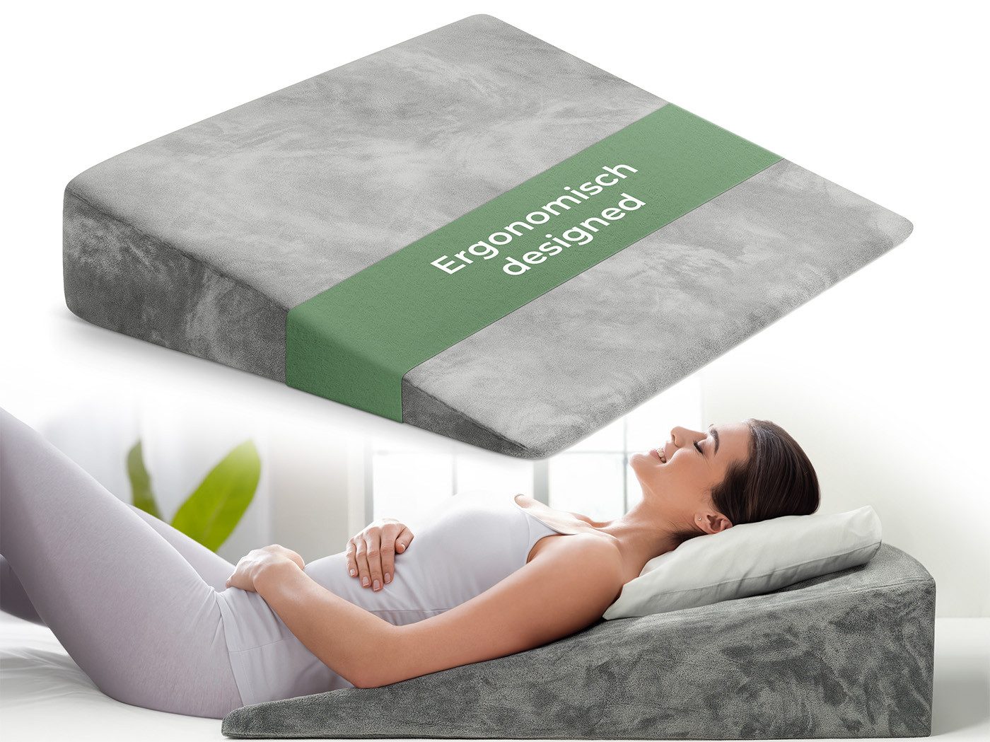 Well B4 Keilkissen für Bett und Couch, Matratzenkeil [mit 2 Liegezonen], Rückenkissen, für Reflux, Bequemes Reflux Kissen und Lesekissen zur Schlaferhöhung, oder als Rückenlehne