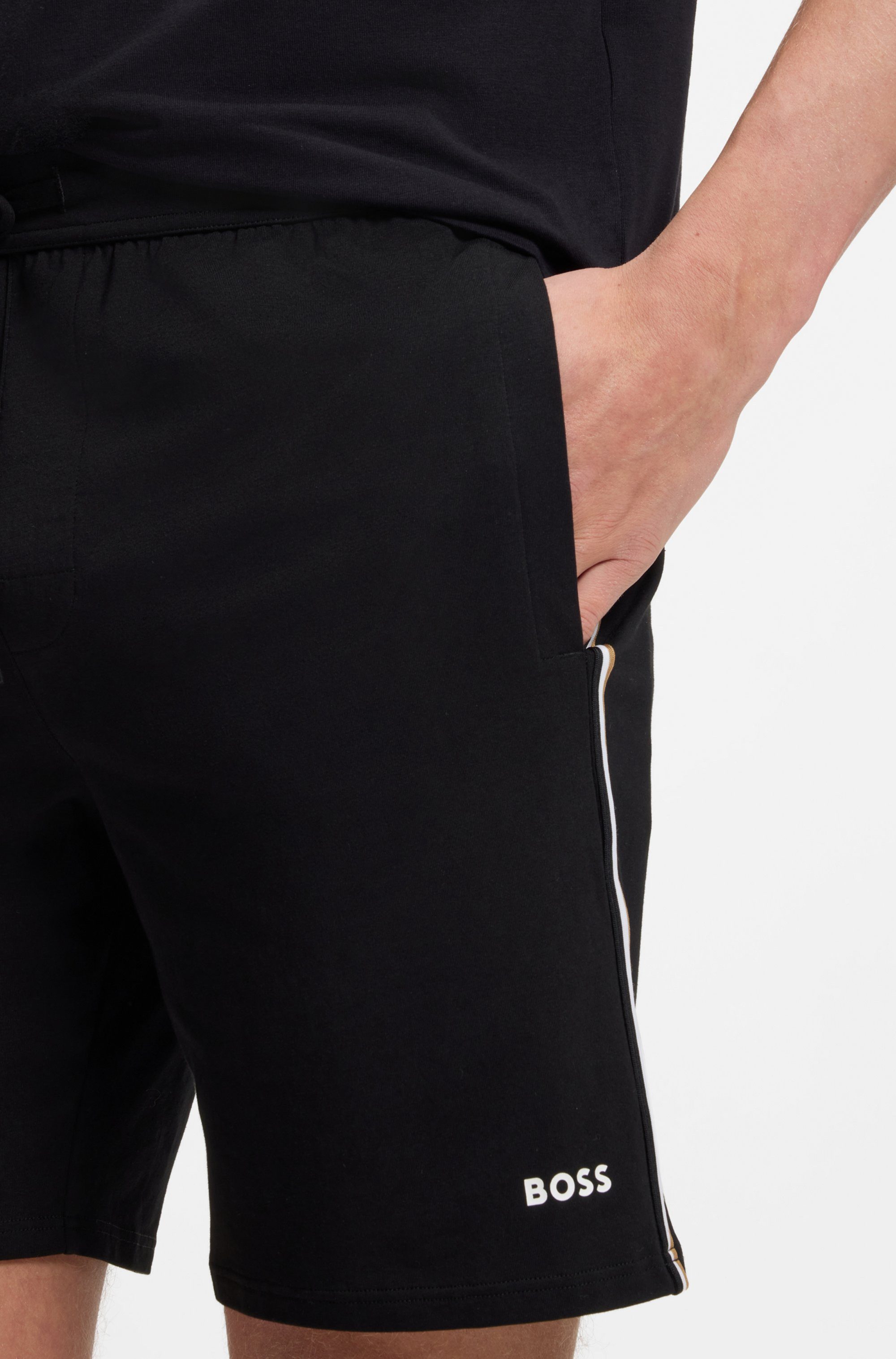 BOSS Schlafshorts Unique Stretch-cotton pyjama bottoms mit signature-stripe tape