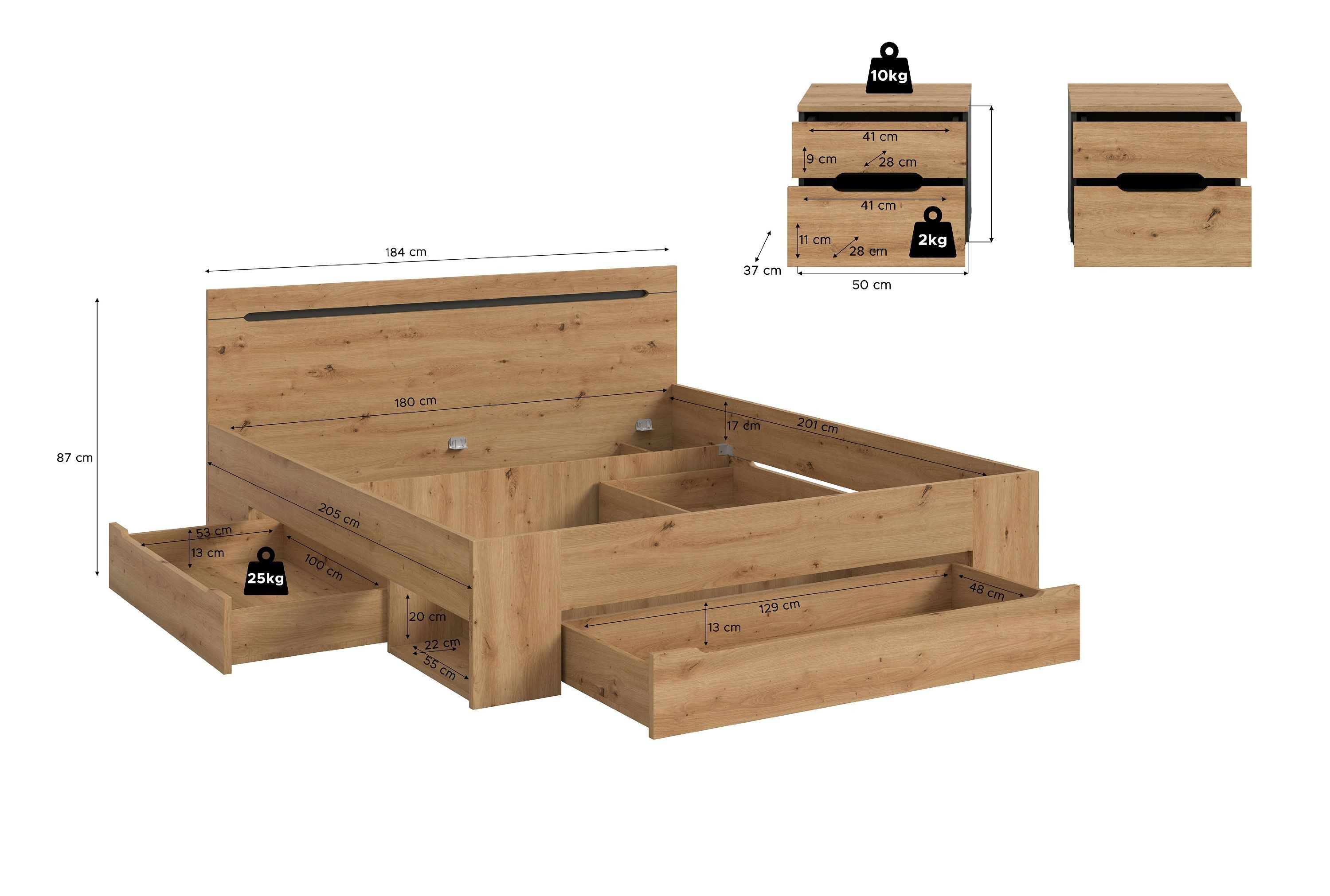 xonox.home Schlafzimmer-Set Canu, (3tlg. Set inkl. Nachtkommoden, Bett 180X200), Basalt grau Nachbildung Melamin beschichtet modern 284x87x205 cm