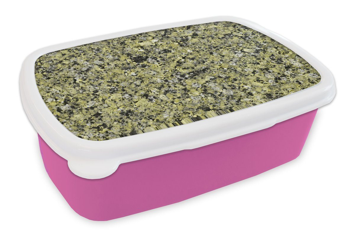 MuchoWow Lunchbox Schwarz - Grün - Kristalle - Granit, Kunststoff, (2-tlg), Brotbox für Erwachsene, Brotdose Kinder, Snackbox, Mädchen, Kunststoff rosa