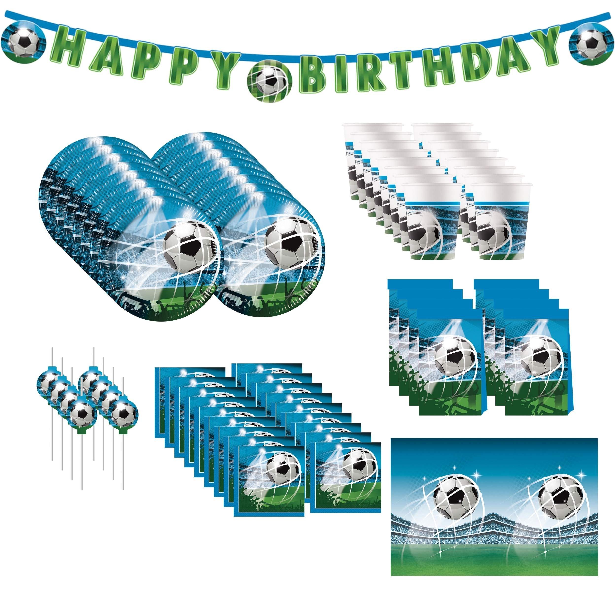 Procos Einweggeschirr-Set 70-tlg. Fußball Fan Party Set für Kindergeburtstag, 16 Personen