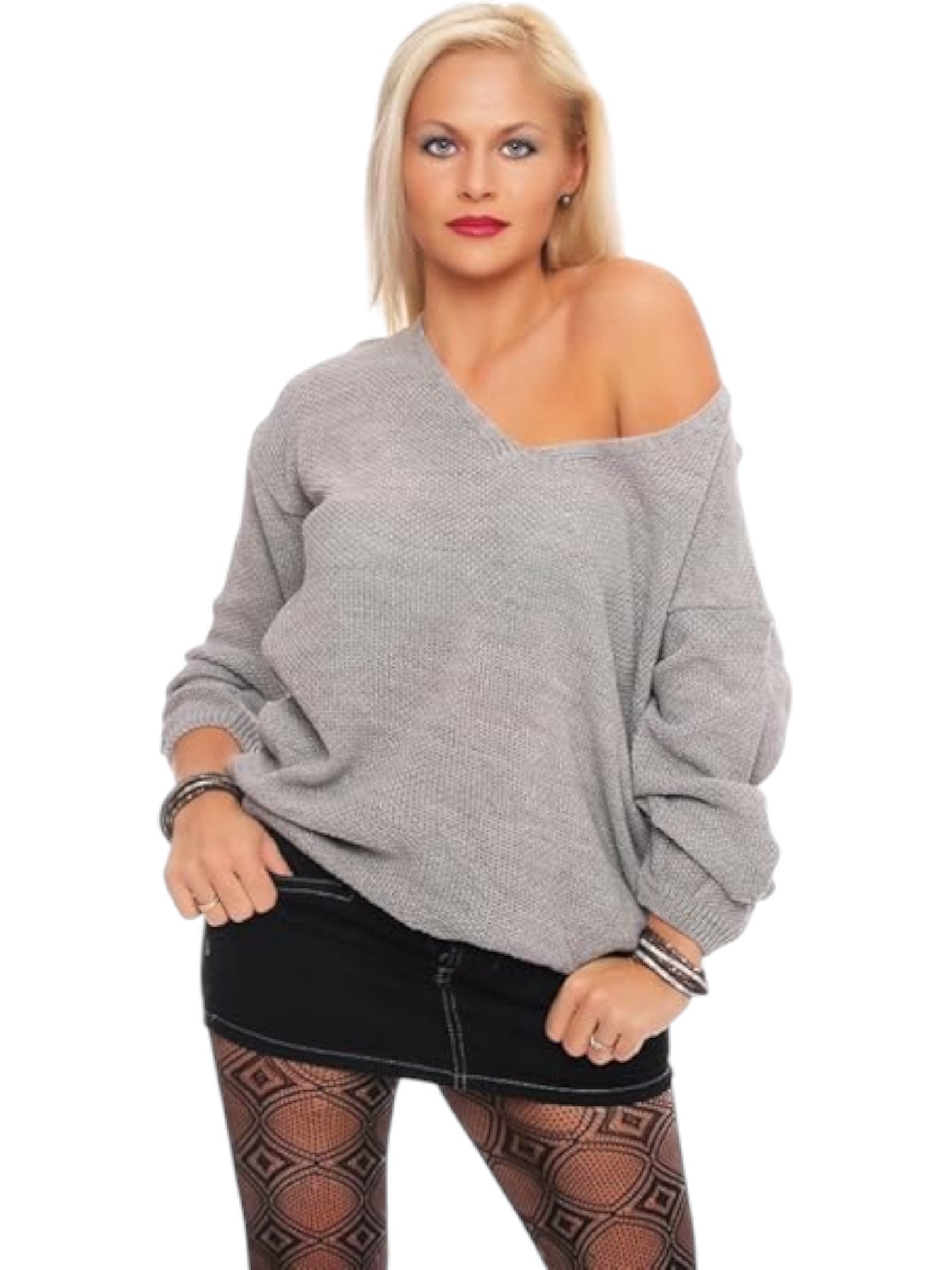 V-Ausschnitt-Pullover Damen Strick Pullover Sweatshirt Pulli 3011