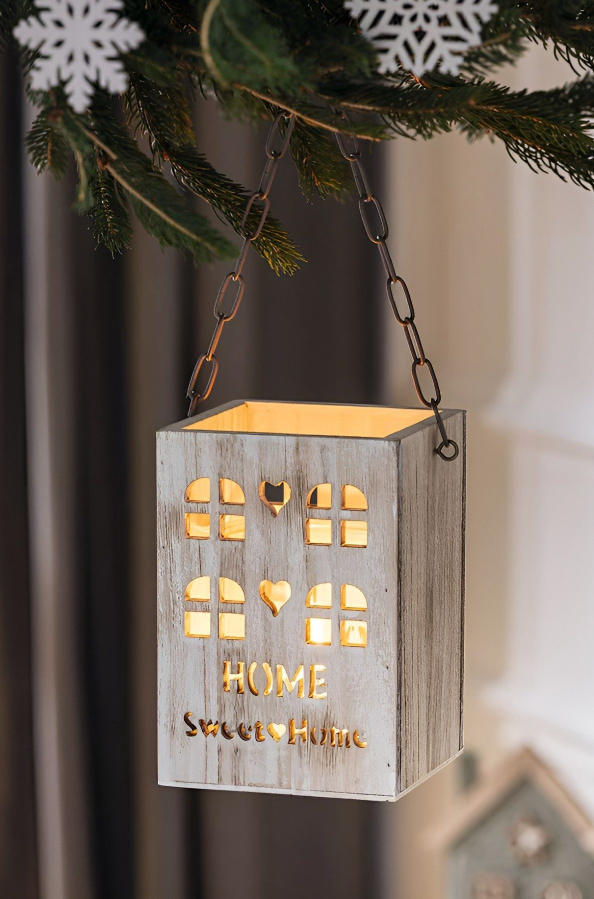 Home-trends24.de Kerzenhalter Hänge-Laterne Kerzen "Sweet Home" Holz Windlicht mit Kette