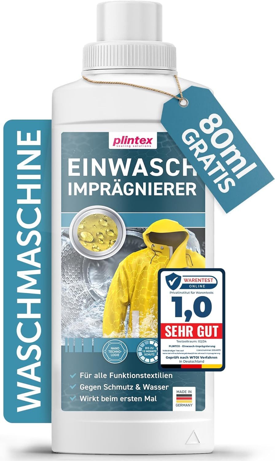 Plintex Einwaschimprägnierung für Outdoor - und Funktionskleidung Imprägnierschaum (Softshell, Gore-tex, Skibekleidung, Motorradbekleidung), Imprägnierung Waschmaschine