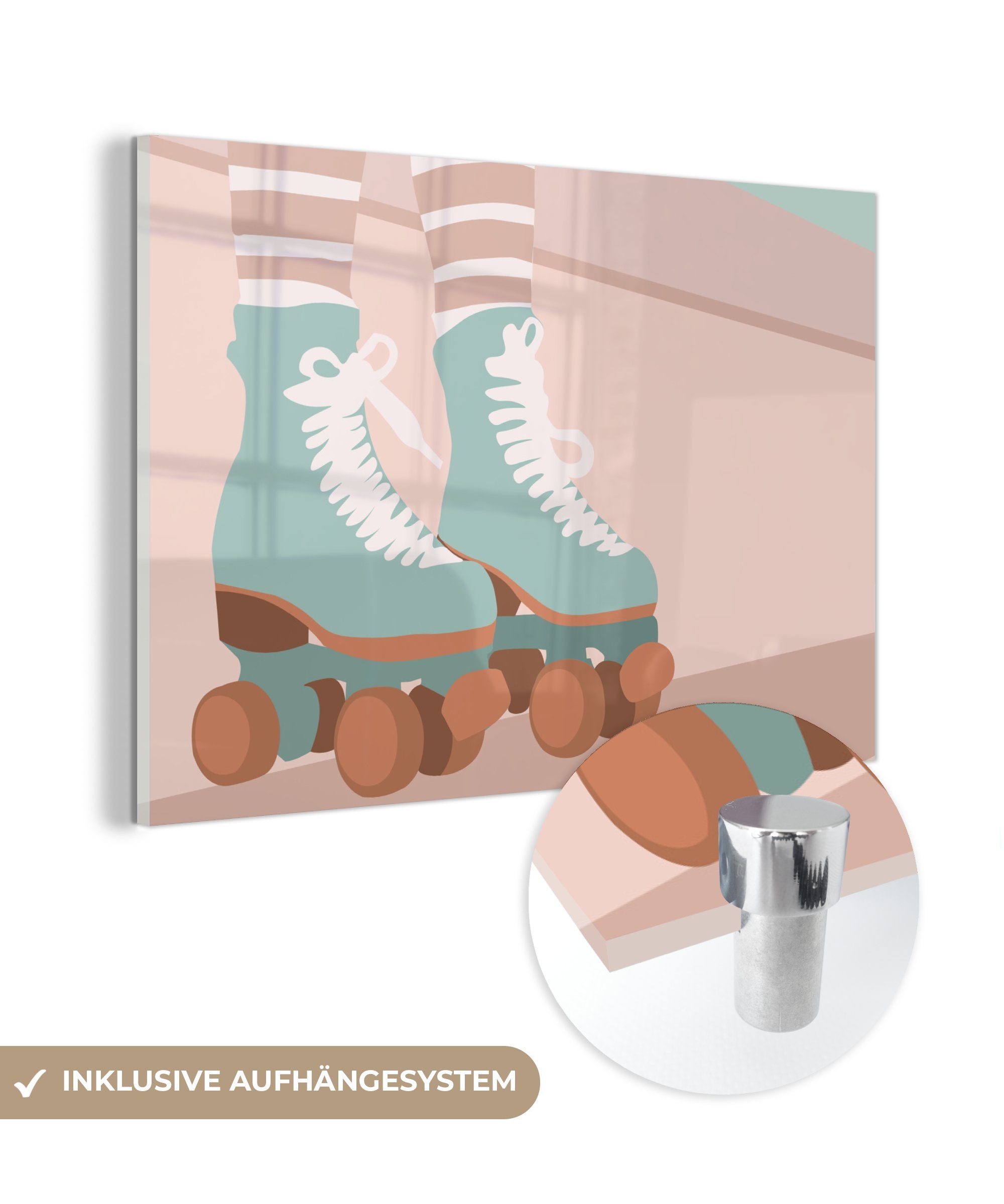 MuchoWow Acrylglasbild Sommer - Rollerblades - Blau, (1 St), Acrylglasbilder Wohnzimmer & Schlafzimmer