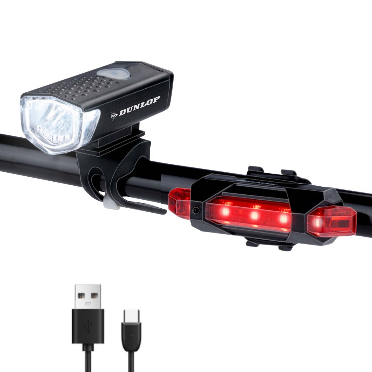 Dunlop Fahrradbeleuchtung Dunlop Fahrradlicht Set USB Wiederaufladbar - Fahrrad Licht