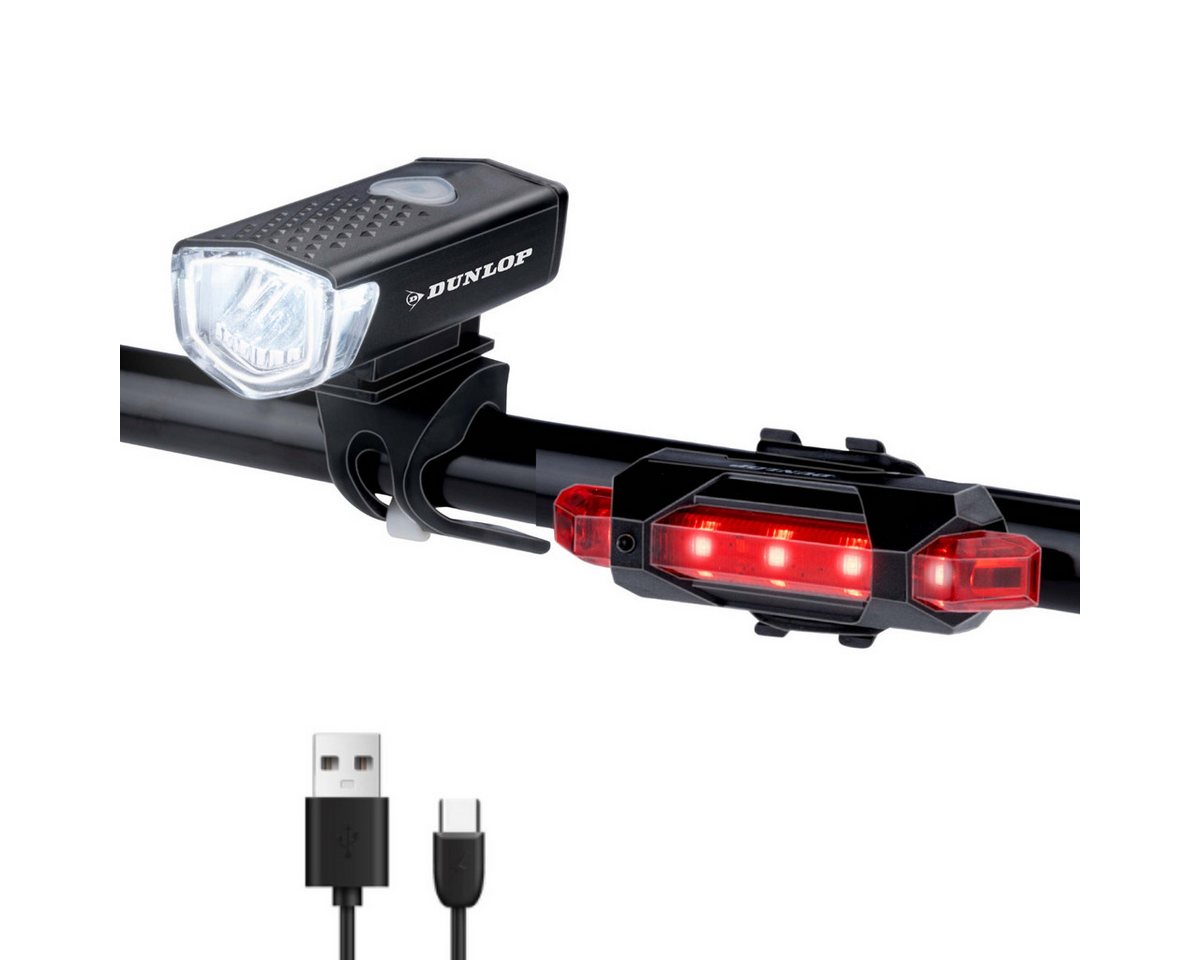 Dunlop Fahrradbeleuchtung Dunlop Fahrradlicht Set USB Wiederaufladbar - Fahrrad Licht