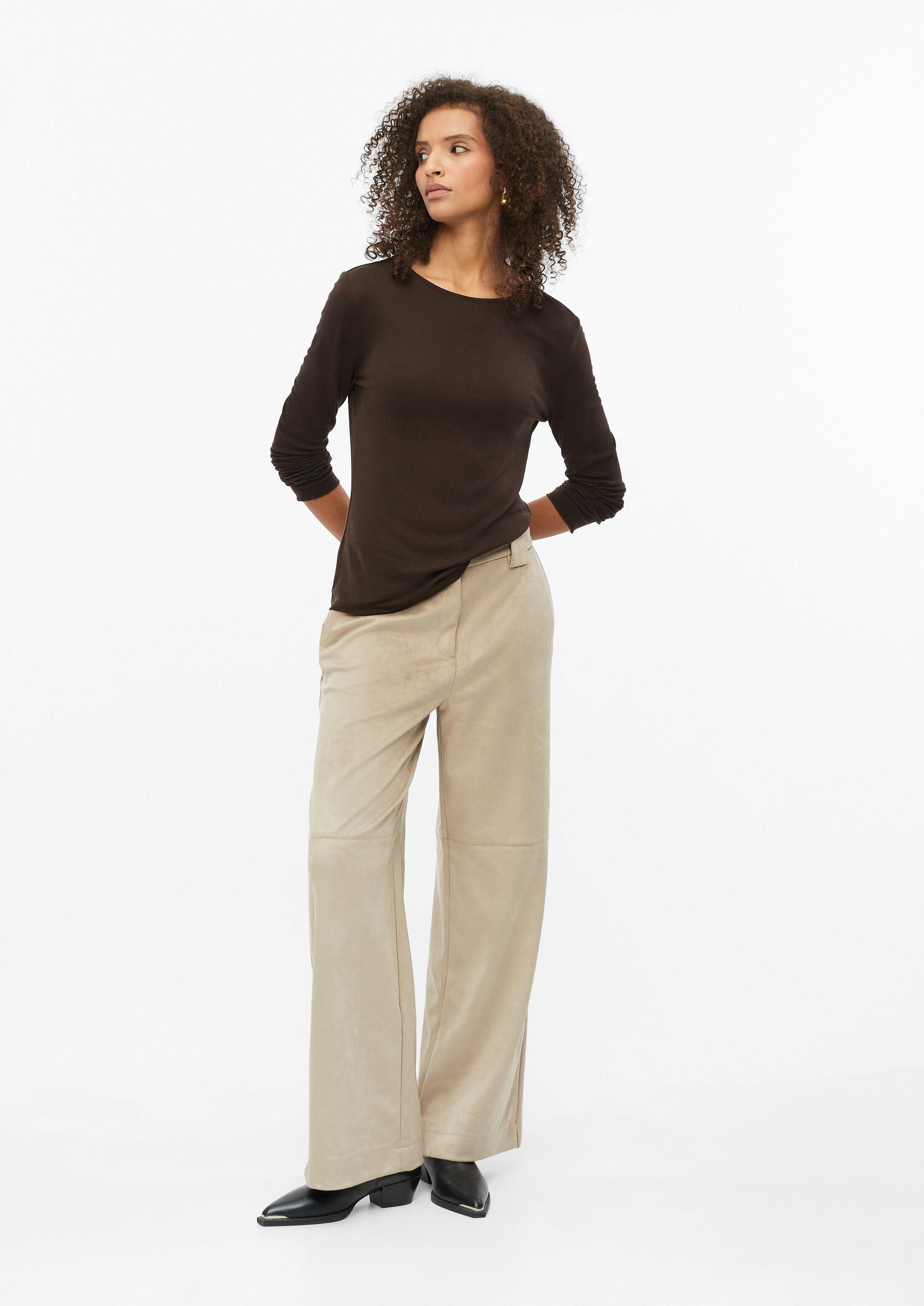 s.Oliver Chinos Hose Wide-Leg-Hose mit Formbund in Veloursleder-Optik