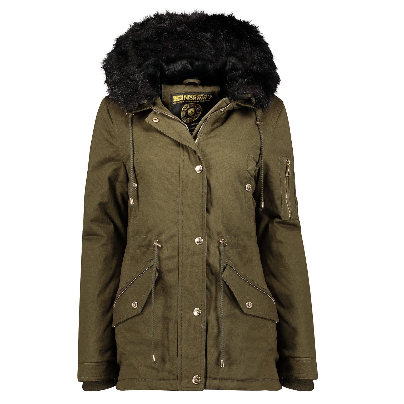 Geographical Norway Winterjacke Damen Outdoor Jacke in Unifarbe, mit abnehmbarer Kapuze