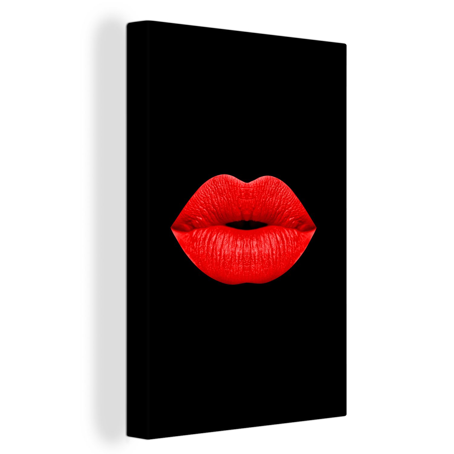 Leinwandbild Lippen - Rot - Schwarz