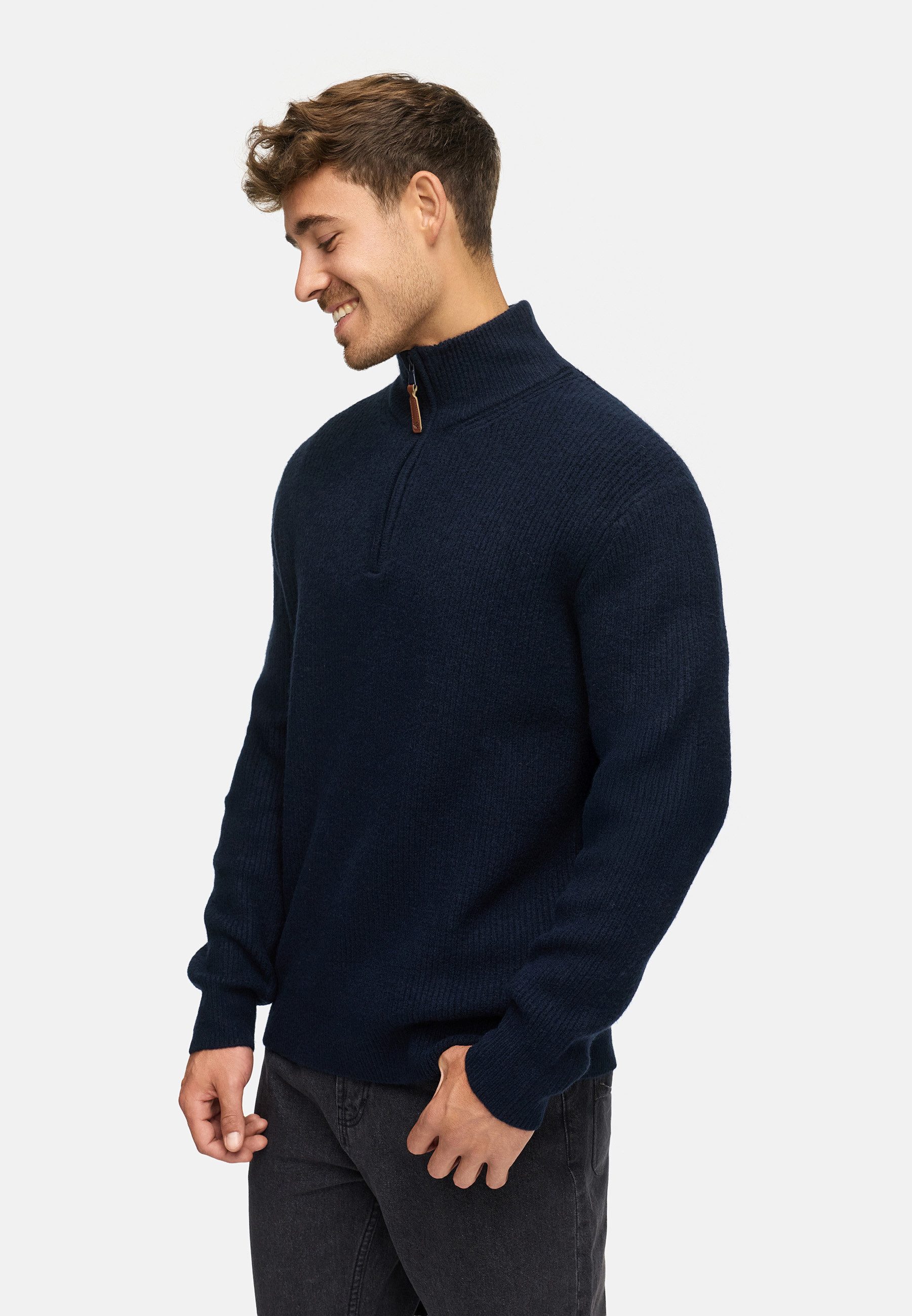 Indicode Strickpullover Herren INPeace Half Pullover Herrenpullover mit Stehkragen und praktischem Half-Zip