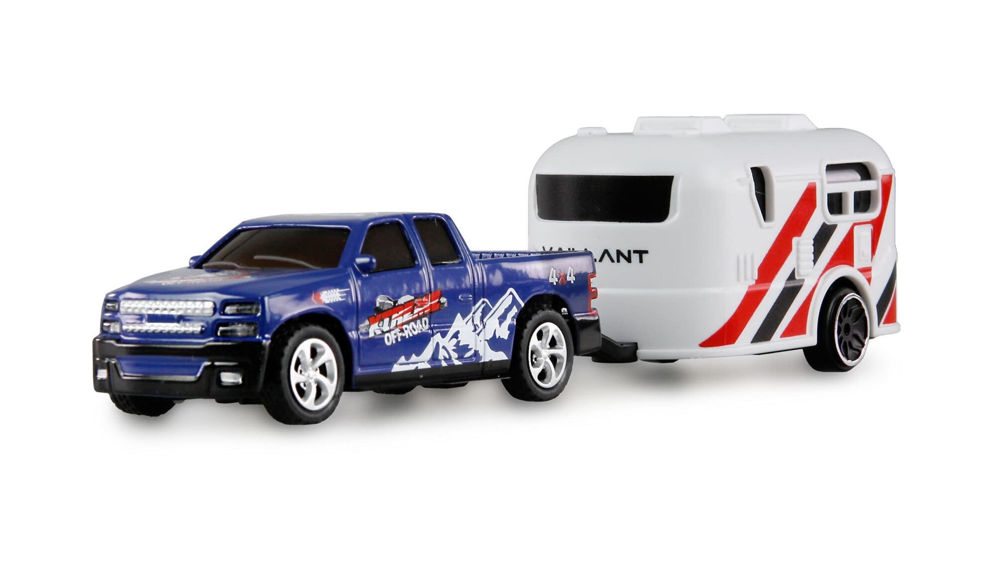 Amewi RC-Buggy Amewi RC Pickup Die Cast mit Wohnwagenanhänger 1:64 RTR blau