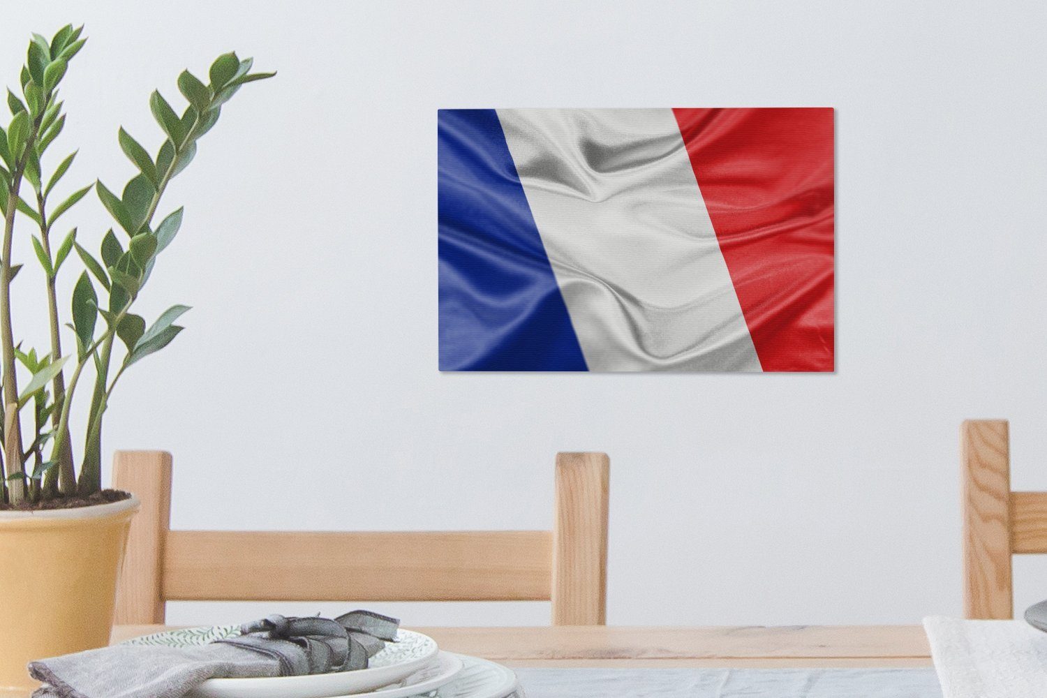 OneMillionCanvasses® Leinwandbild (1 Die St), gewellte cm Aufhängefertig, Flagge Leinwandbilder, 30x20 Wanddeko, Wandbild Frankreich, von