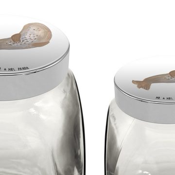 Mr. & Mrs. Panda Vorratsglas XL 2000ml Robbe Lachen - Weiß - Geschenk, Meerestier, Ostsee, Nordsee, Premium Glas, (1-tlg), Hochwertiger Druck