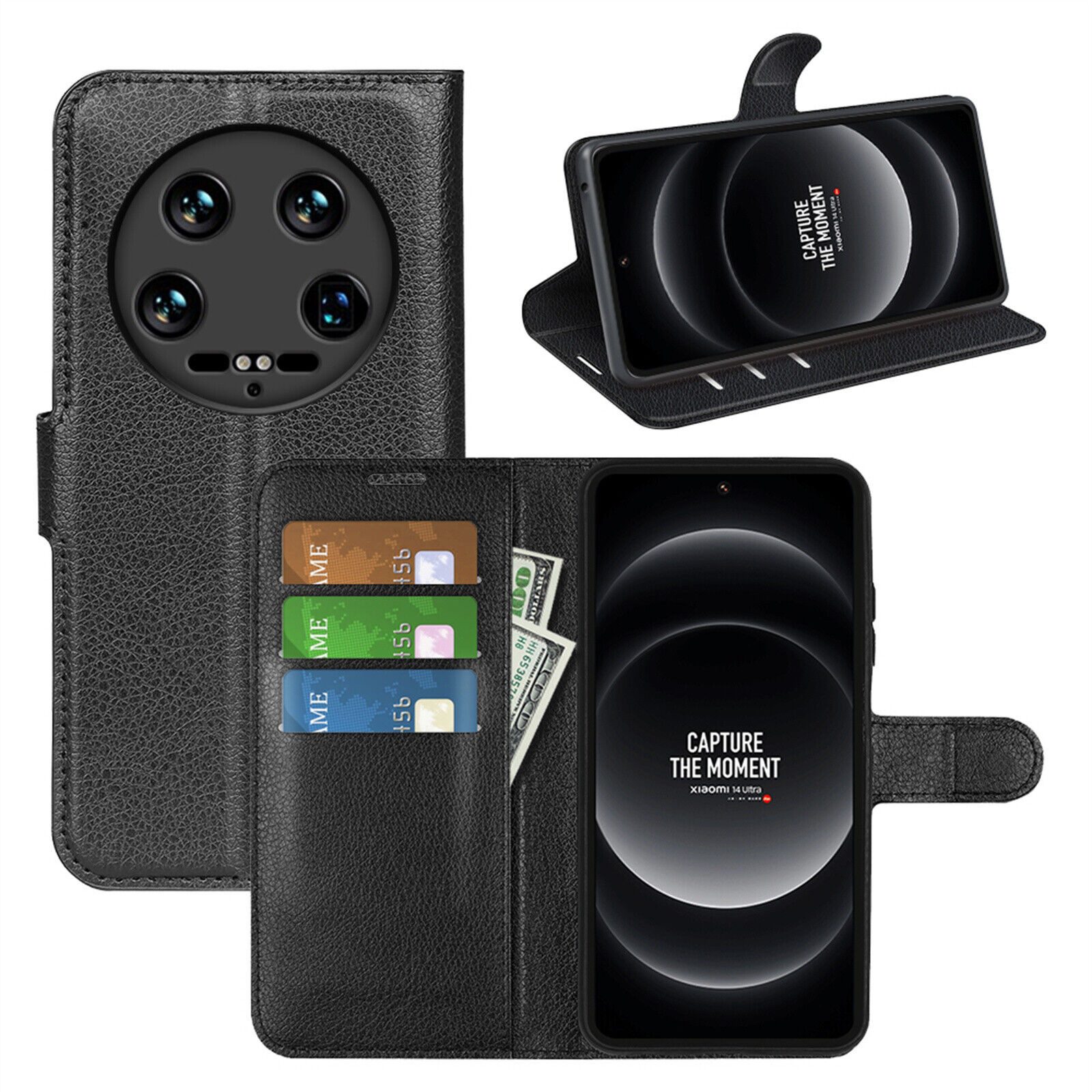 betterfon Handyhülle Handytasche für Xiaomi 14 Ultra Klapphülle Schwarz, 3 Kartenfächer, Magnetverschluss & Standfunktion im Lederlook